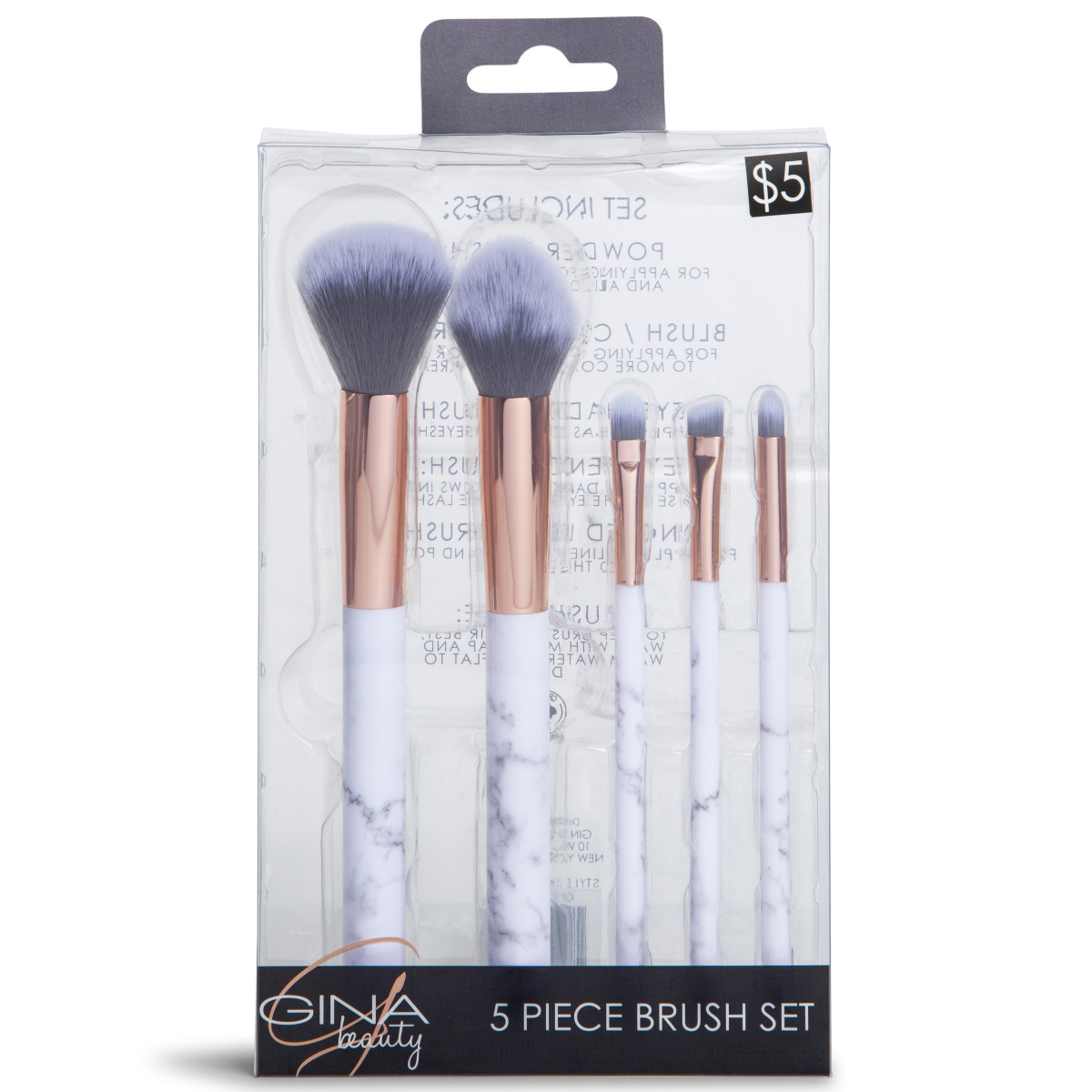 Rose Gold & Faux Marble Makeup Brushes Set 4-Piece