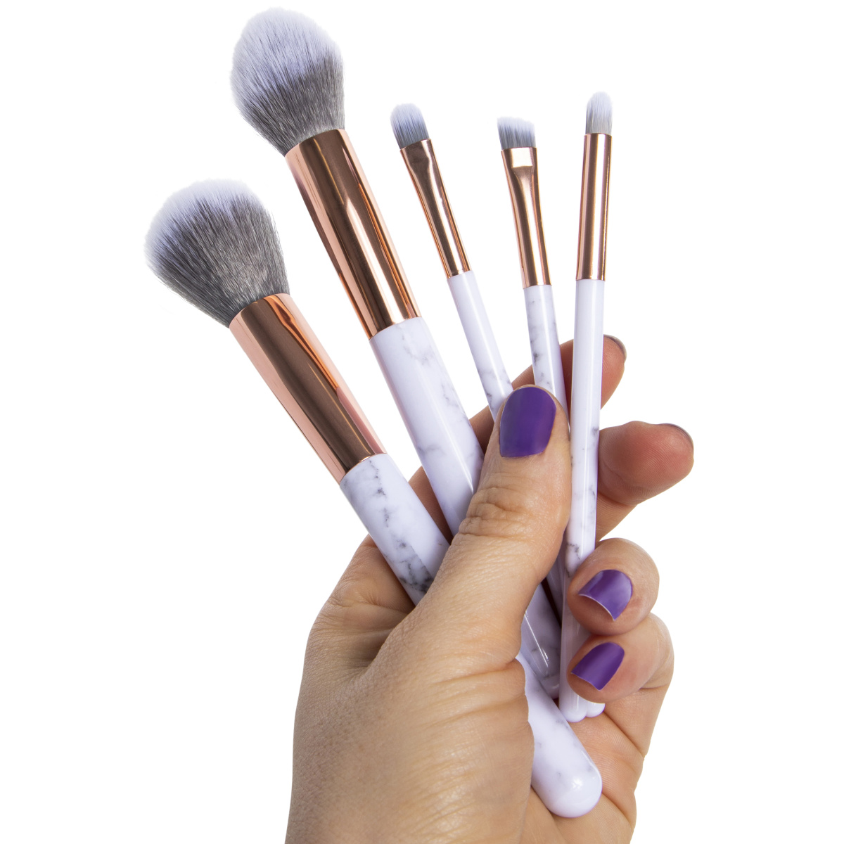 Rose Gold & Faux Marble Makeup Brushes Set 4-Piece