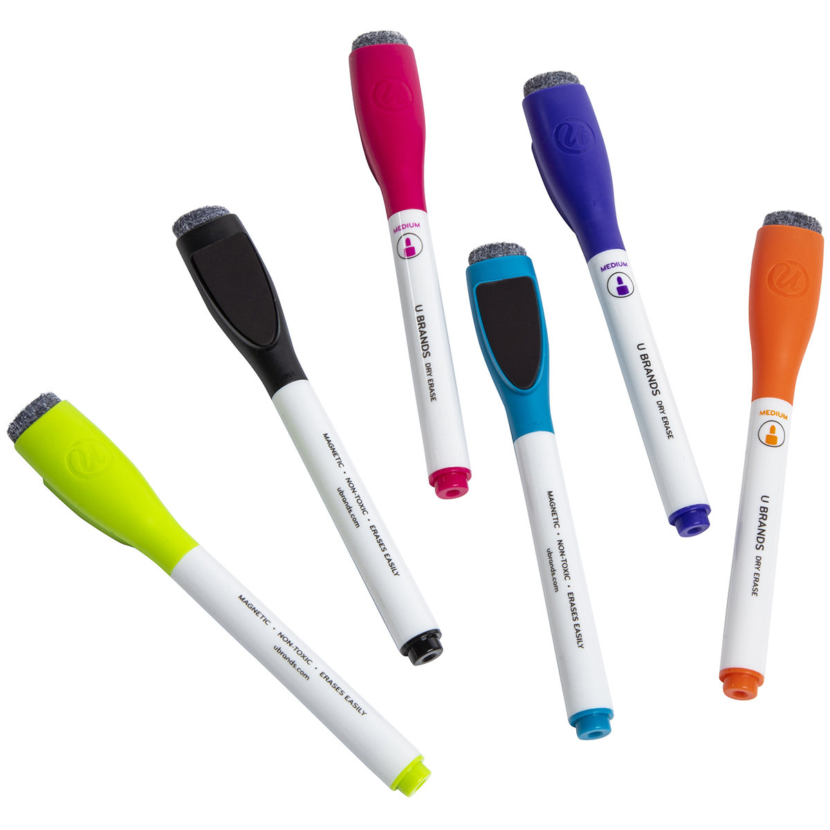 Magnetic Dry Erase Markers With Built-in Erasers 6-Pack