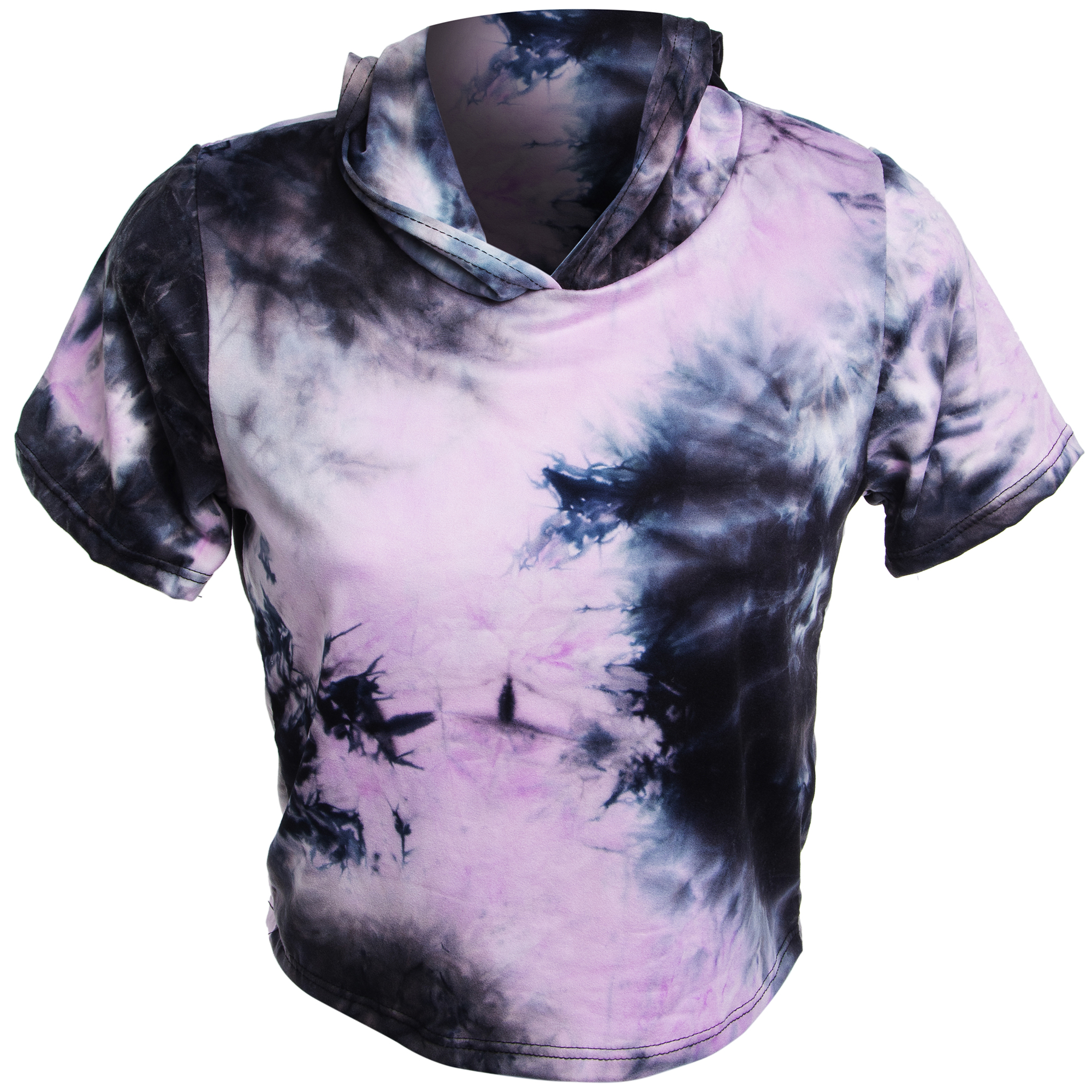 Pink Tie-Dye Crop Top With Hood
