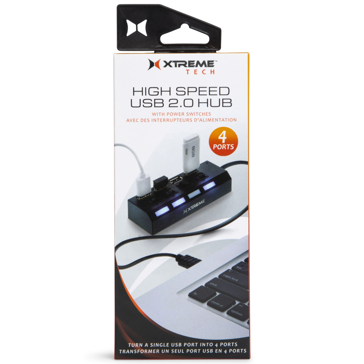 High Speed 2.0 USB Hub 4 Ports W. Power Switches
