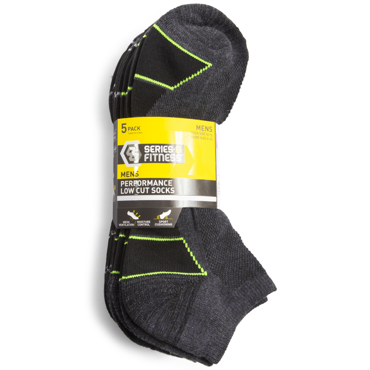 Series-8 Fitness™ Charcoal Gray Men’S Performance Low Cut Socks 5-Pack