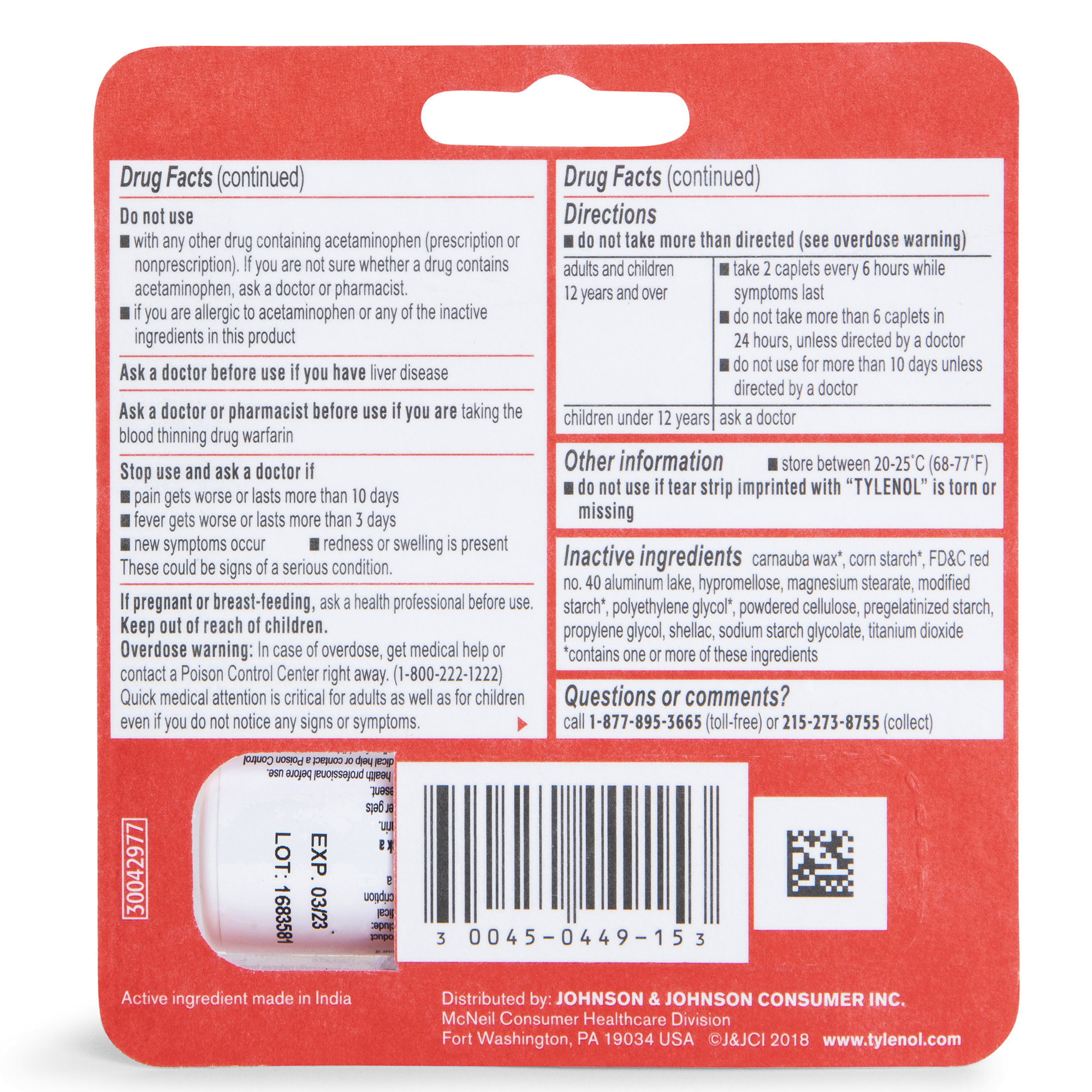 Extra Strength Tylenol® Travel Pack Acetaminophen 500Mg Caplets 10-Count