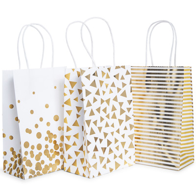 10-Pack Gold Pattern Gift Bags 8.5 x 5.5in