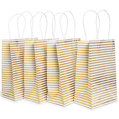10-Pack Gold Pattern Gift Bags 8.5 x 5.5in