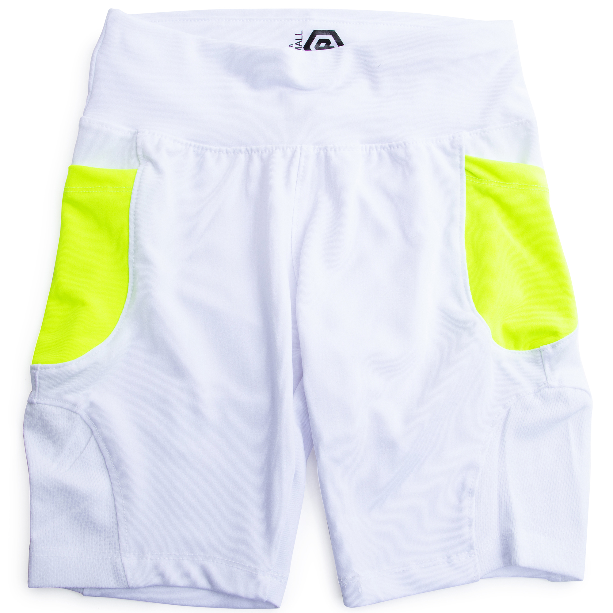 Series-8 Fitness™ White & Neon Yellow Mesh Biker Shorts With Pockets
