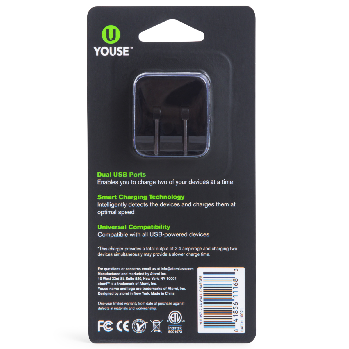 U Youse™ 2.4 Amp Dual USB Wall Charger
