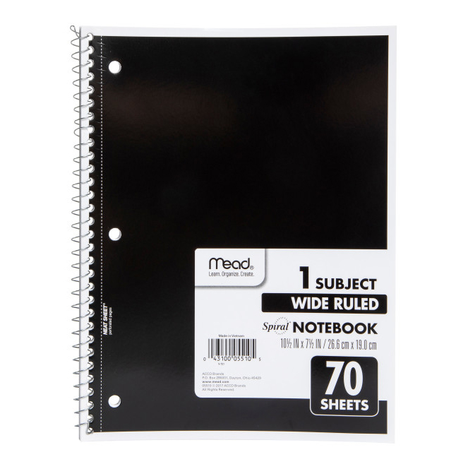 Mead® 1 Subject Wide-Ruled Spiral Notebook