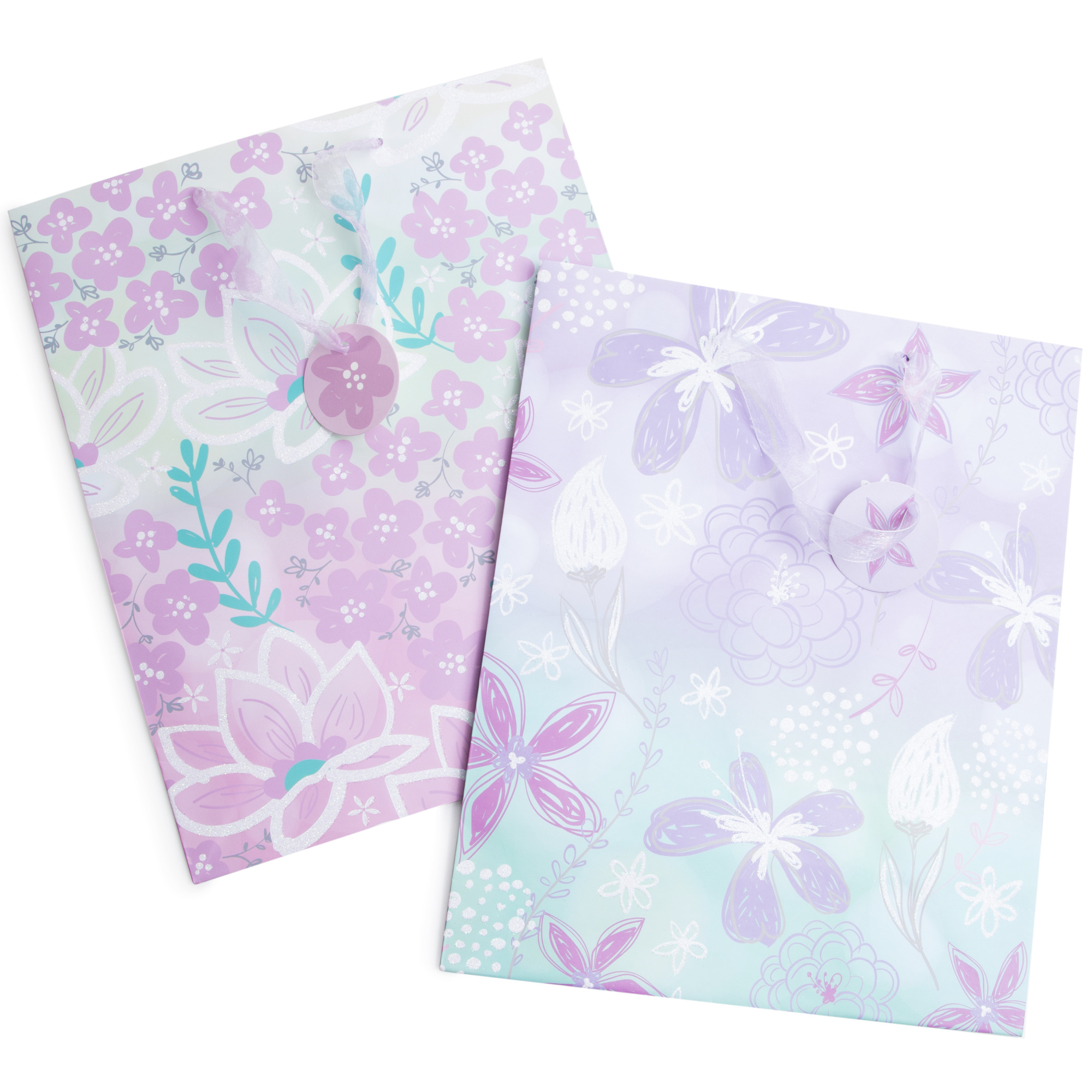 Floral Glitter Gift Bags 10in x 13in
