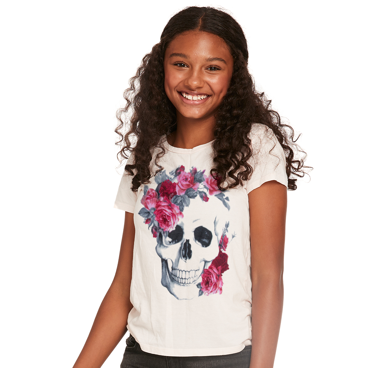 Juniors Floral Skull Tee