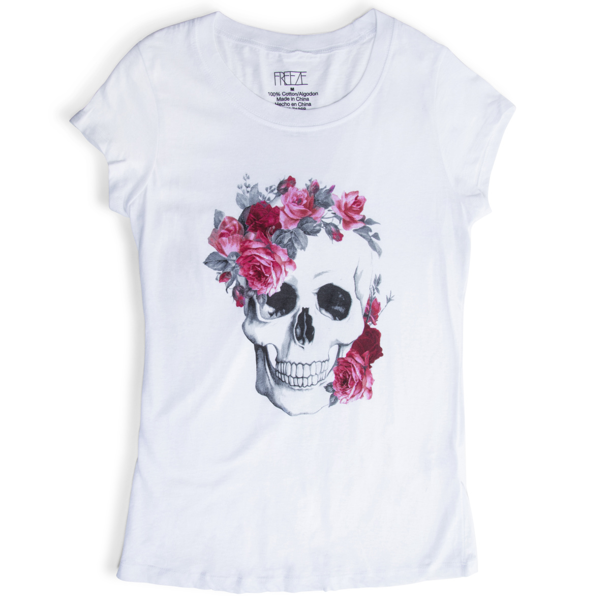 Juniors Floral Skull Tee
