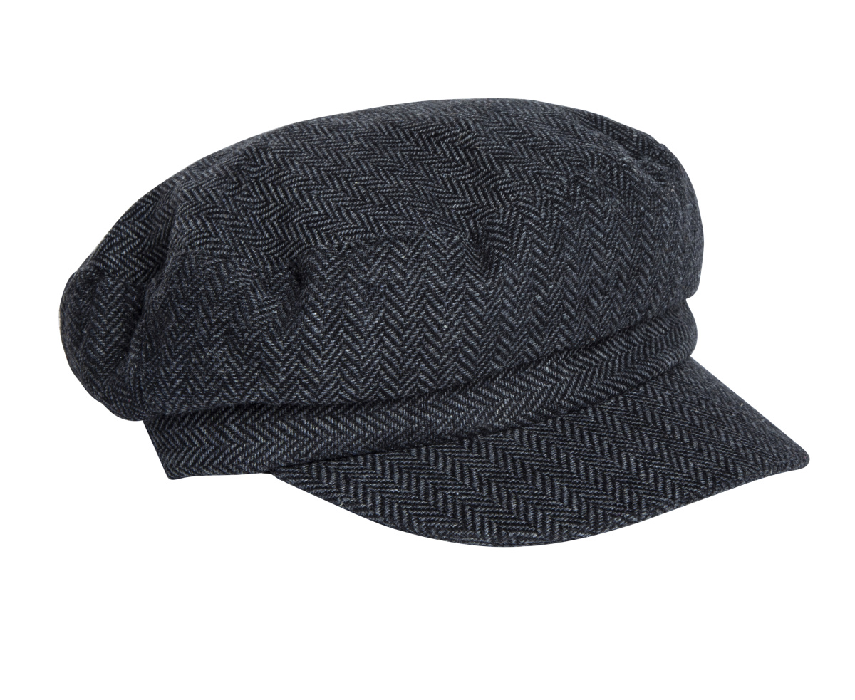 Black Herringbone Cabbie Hat
