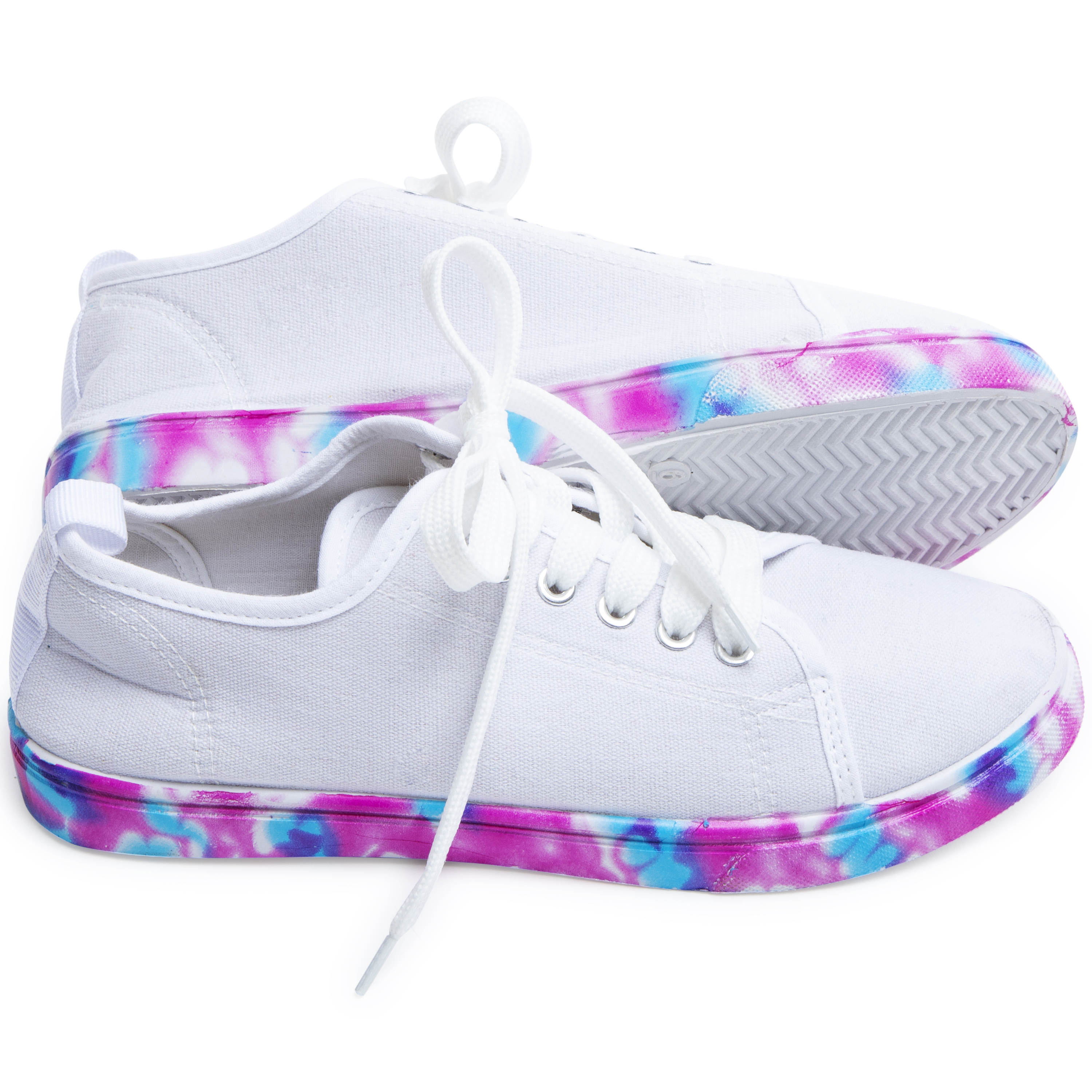 Ladies White Sneakers w/ Tie-Dye Sole