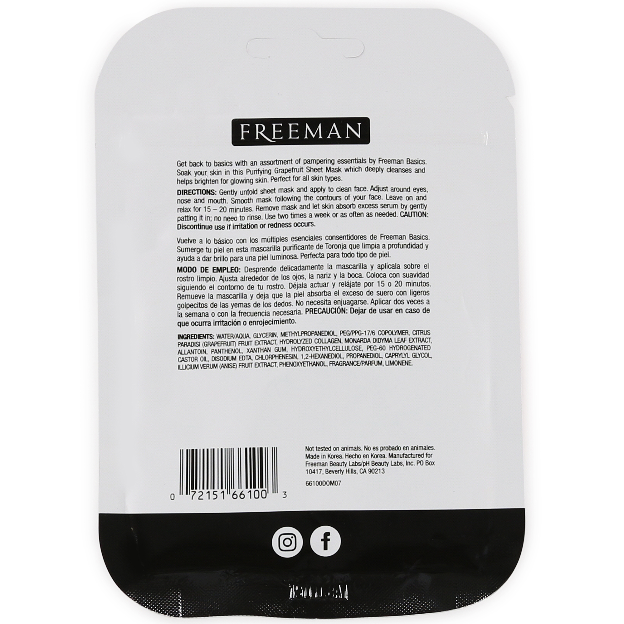 Freeman® Basics Purifying Grapefruit Sheet Face Masks 2-Count