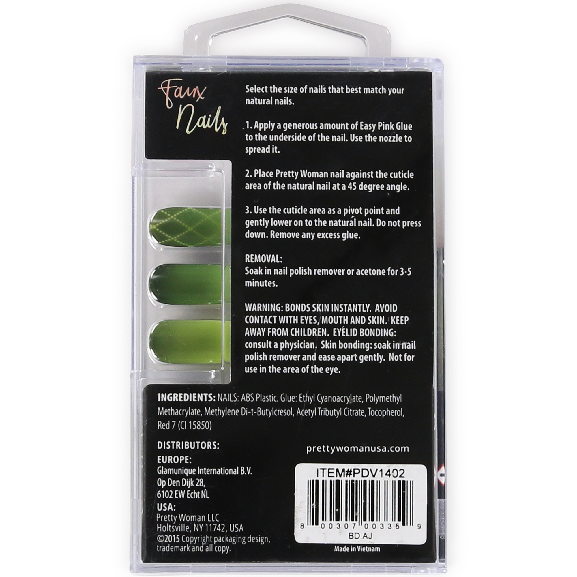 Green & Black Extra-Long Fake Nails 24-Piece Set w/ Glue