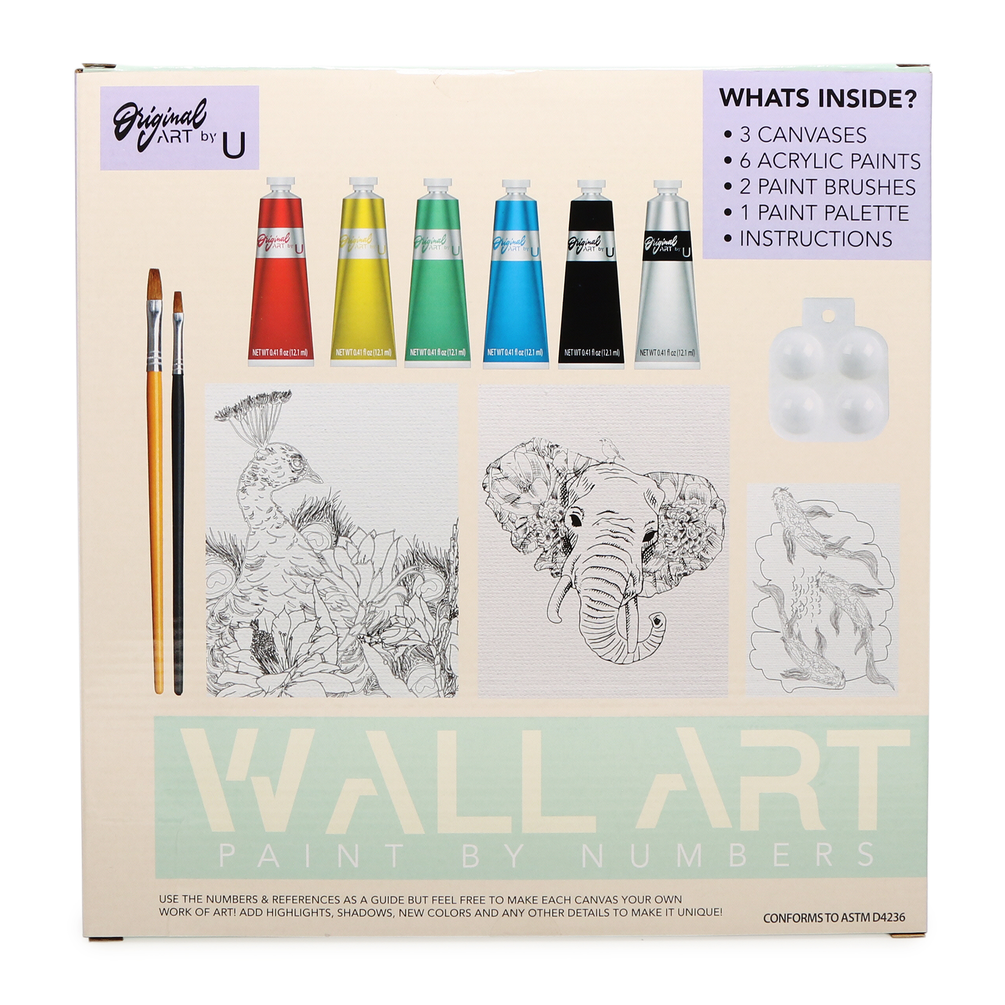 Paint-By-Numbers Art Kit w/ 3 Canvases