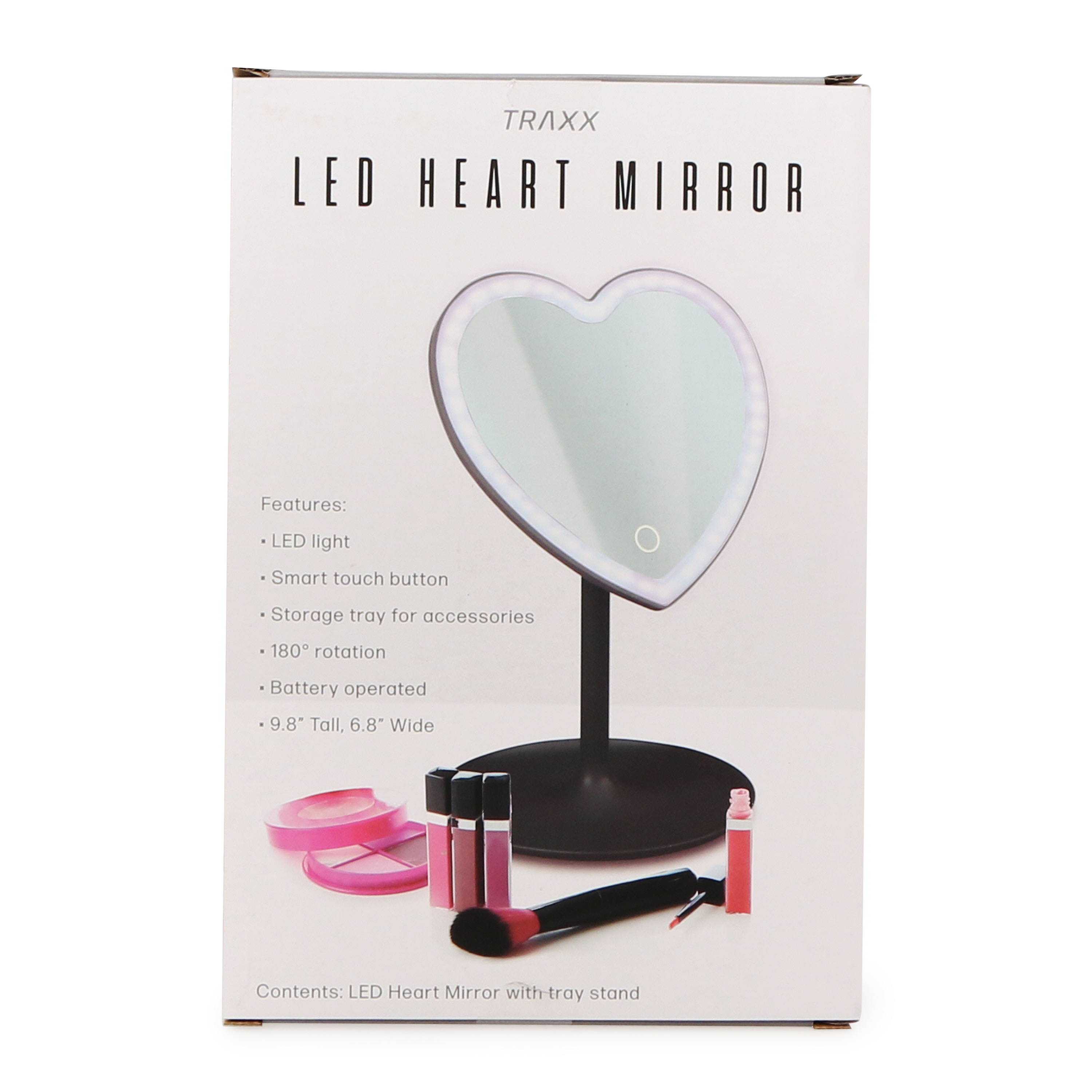 LED Heart Makeup Mirror w/ Touch Light & Tray Stand