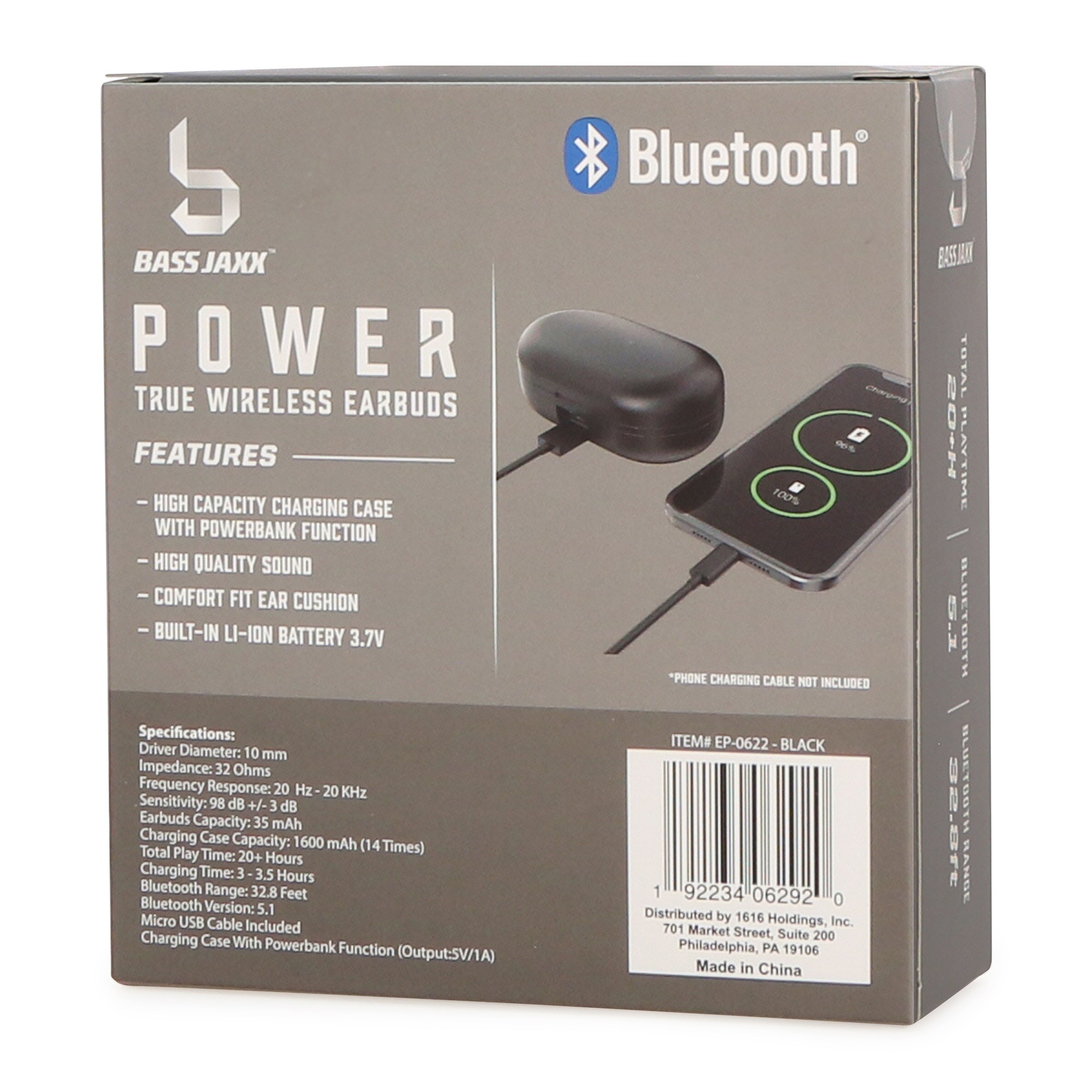 Power Bluetooth® Earbuds w/ Bank Charging Case