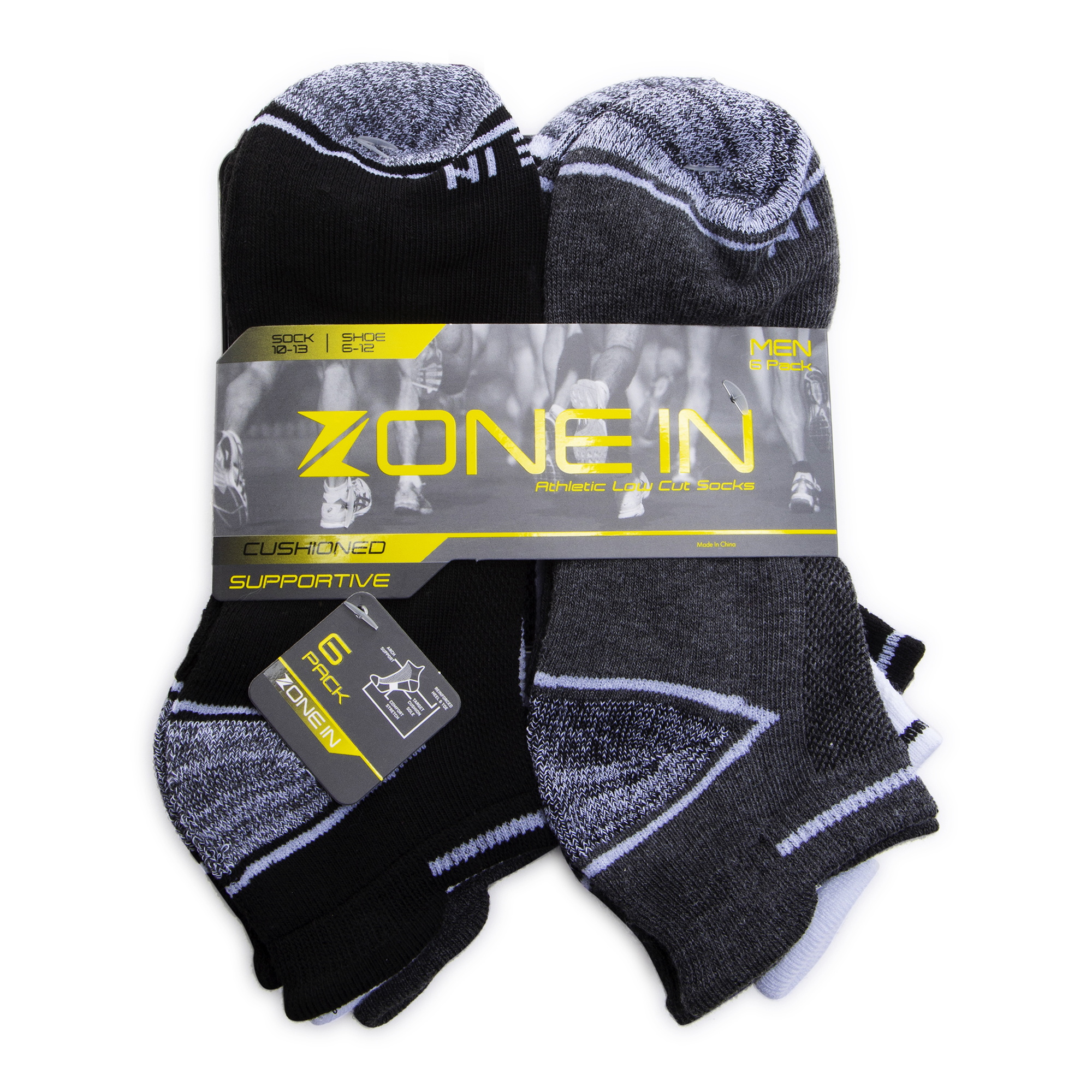 Young Men's Low-Cut Athletic Socks Gray & Black 6-Pack