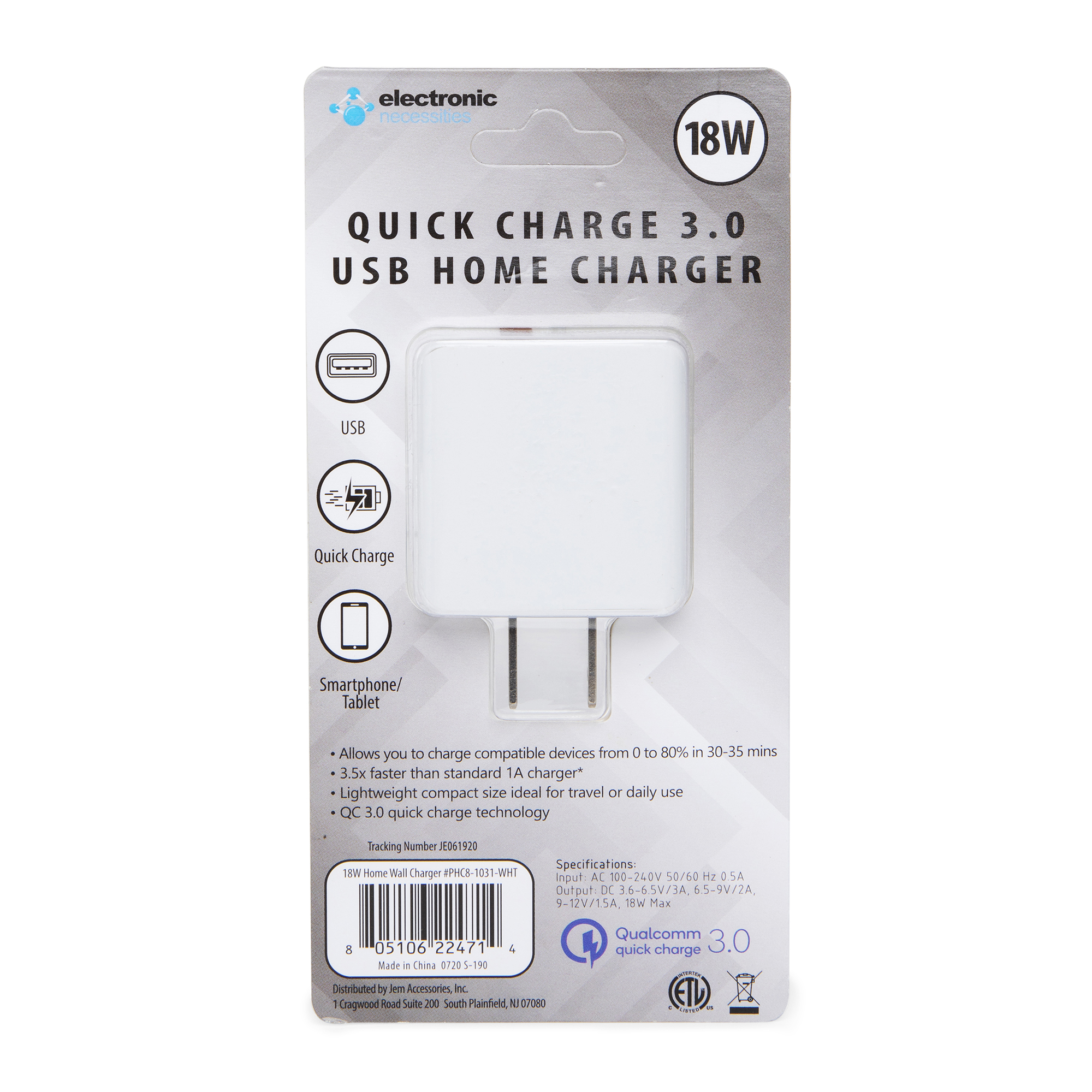Quick-Charge 3.0 USB Wall Charger 18W