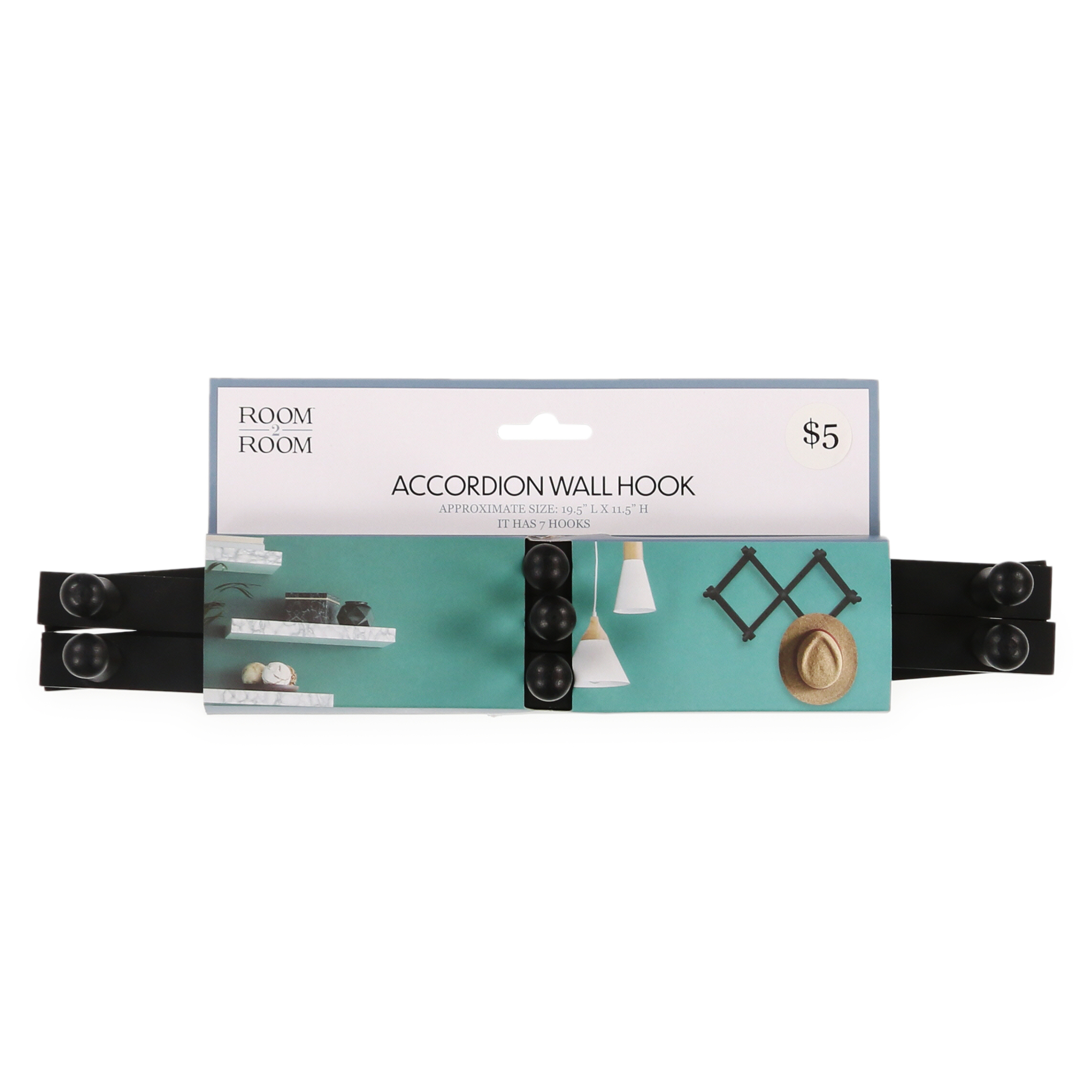 Accordion Wall Hooks Rack w/ 7 Pegs