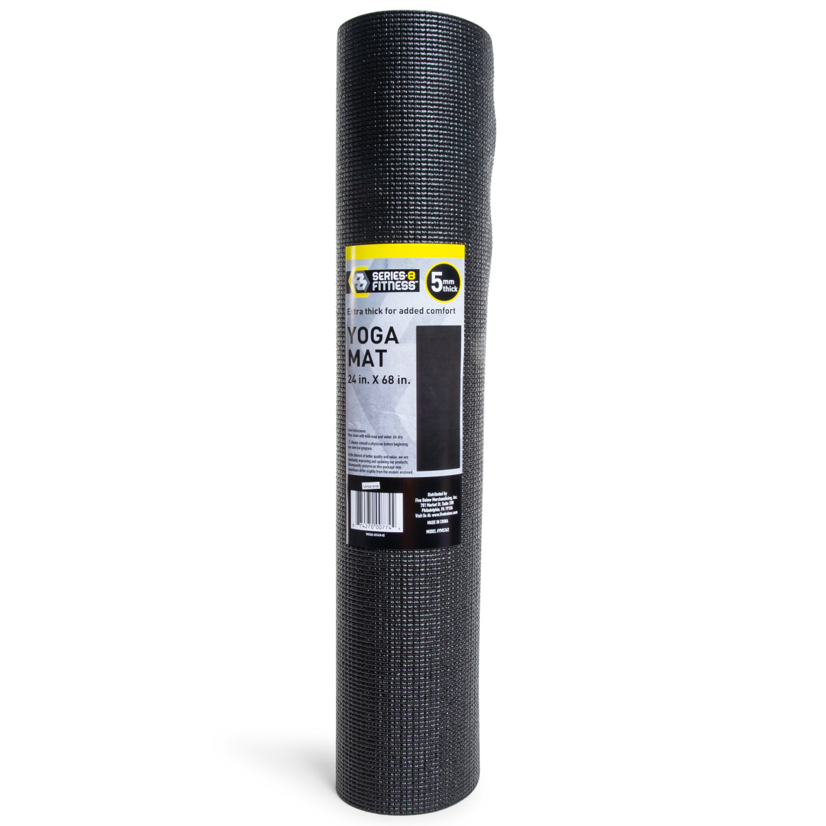 Series-8 Fitness™ 5Mm Thick Black Yoga Mat 24in x 68in