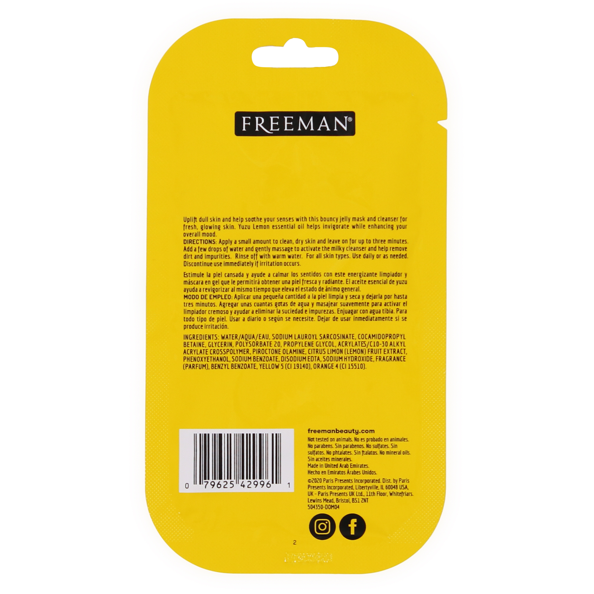 Freeman® Jelly Mask + Cleanser Uplift Yuzu Lemon 0.33oz