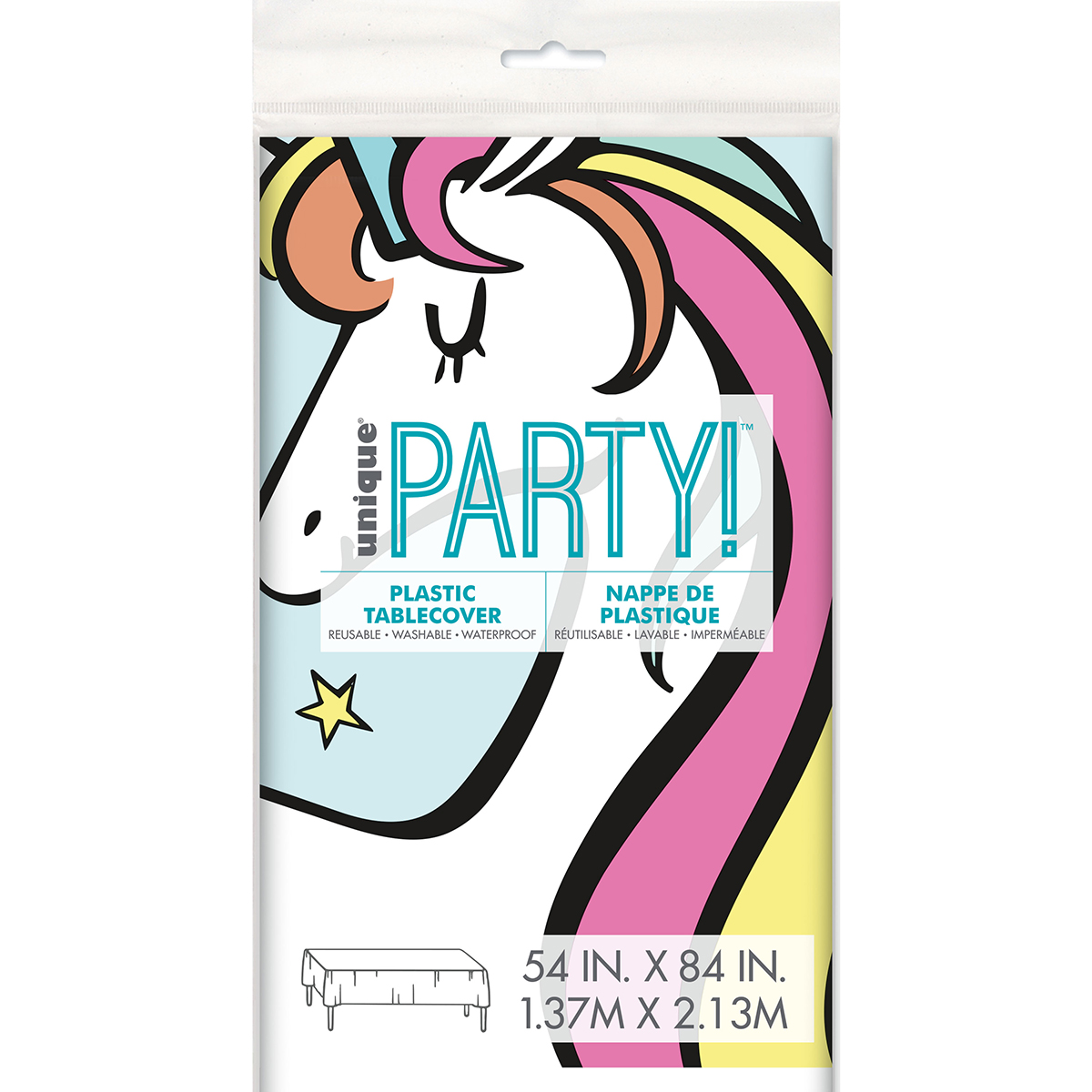 Radiant Rainbow Unicorn Plastic Tablecloth 54in x 84in