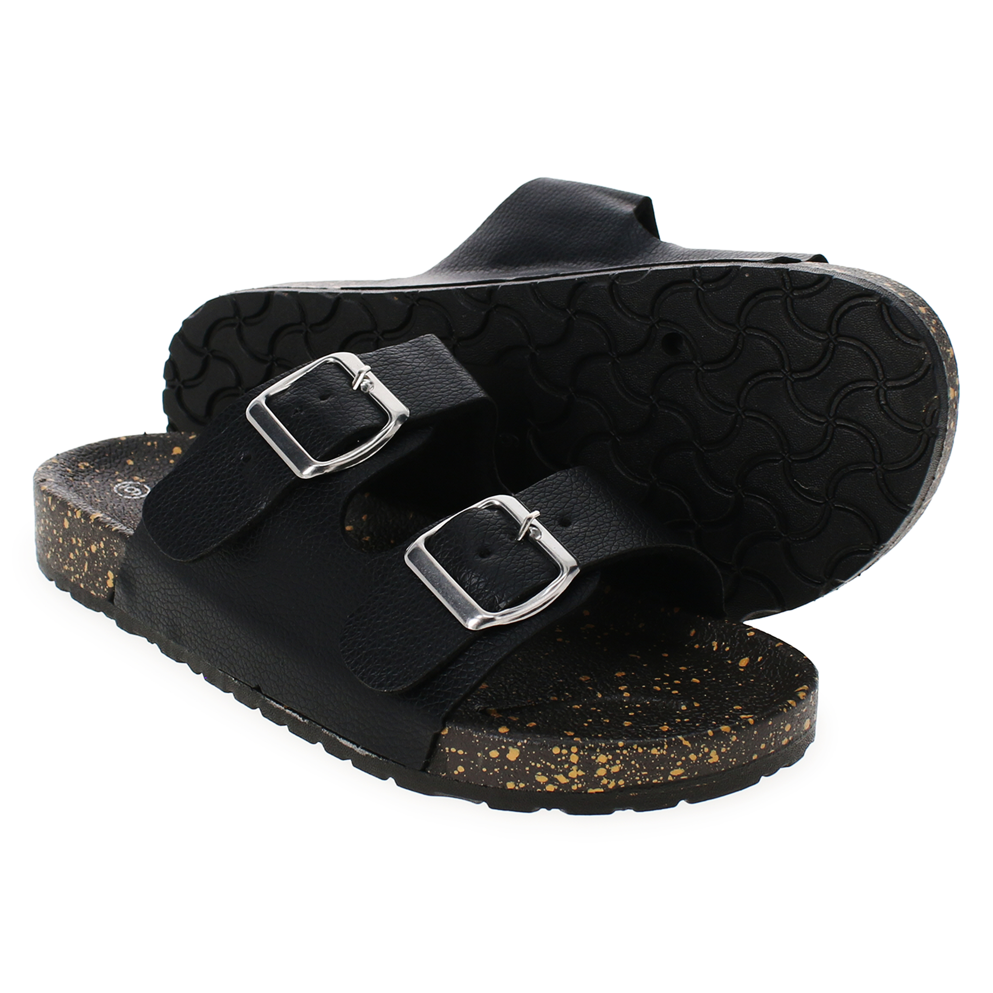 Ladies Faux Leather Double Buckle Sandals