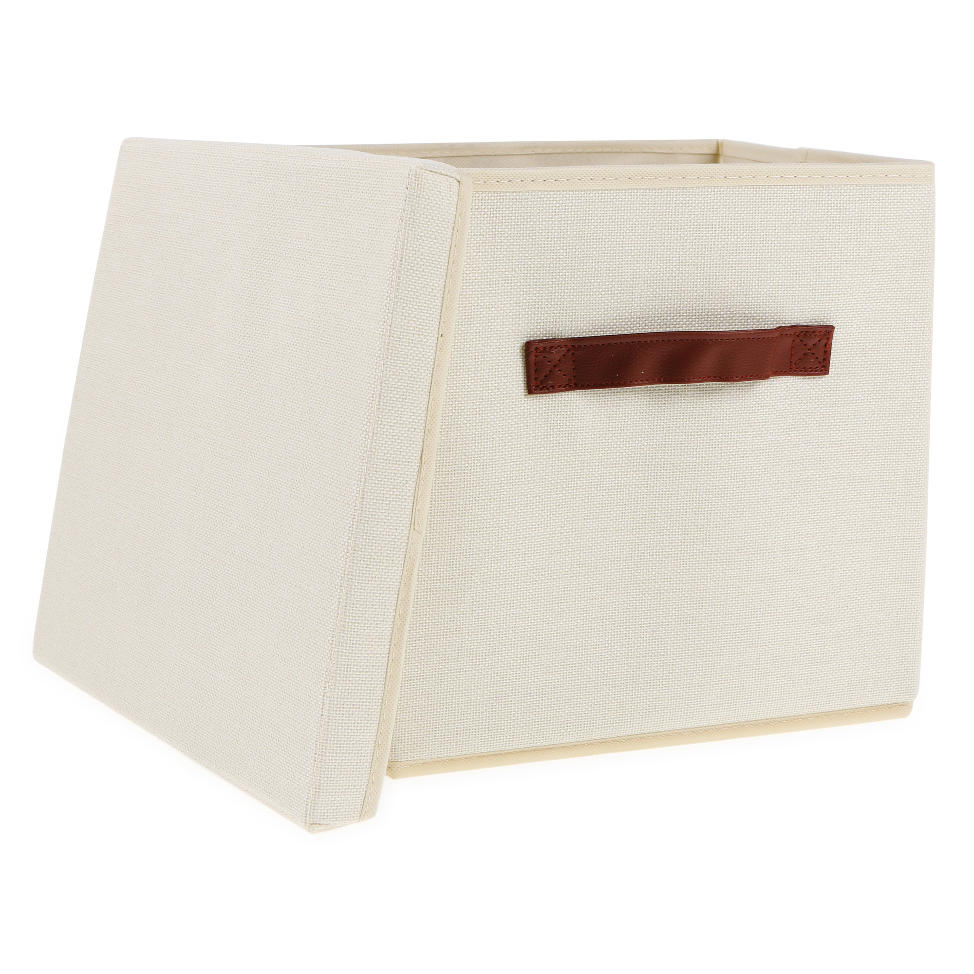 Collapsible Fabric Storage Cube w/ Lid & Faux Leather Handles
