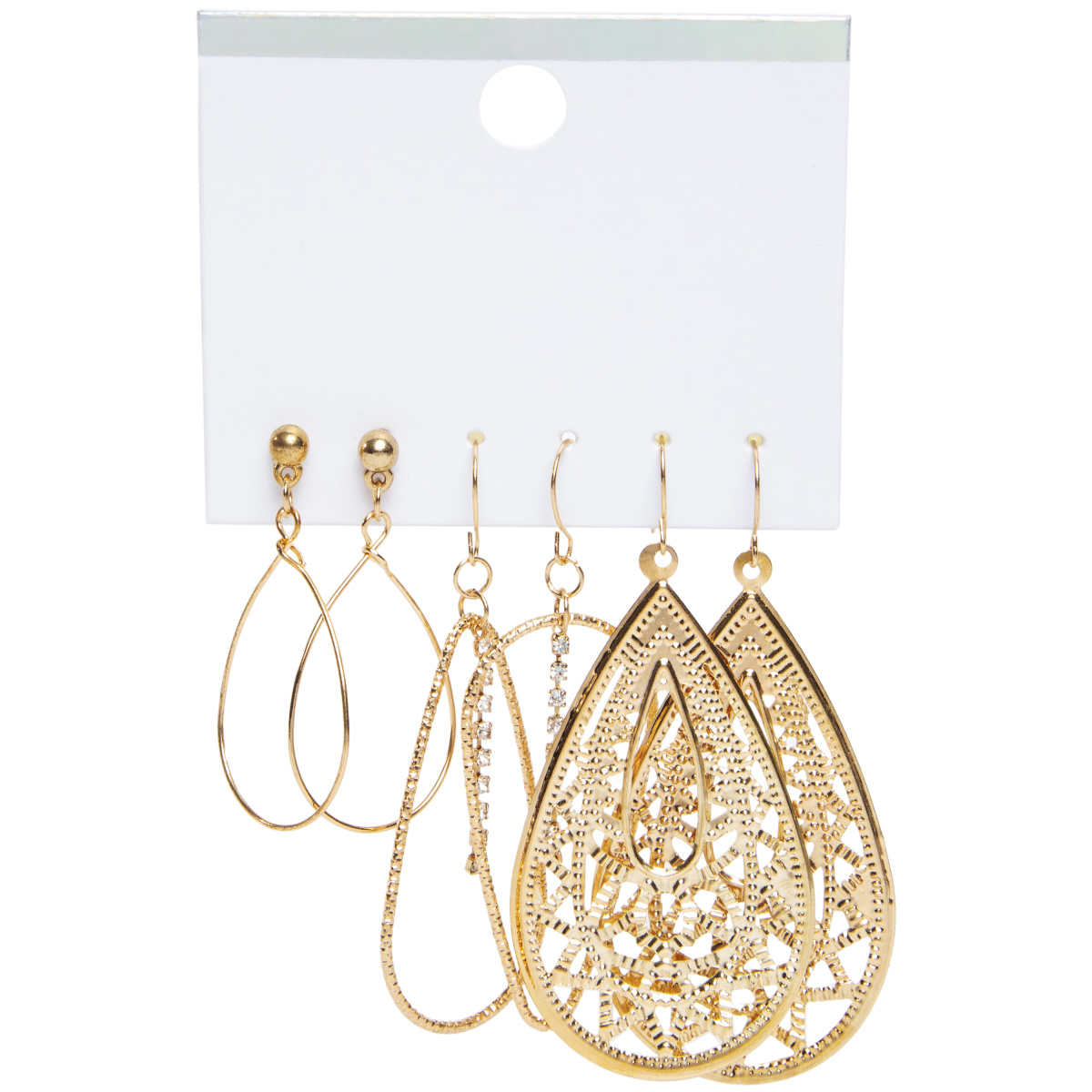 Gold Dangle Earrings 3-Pair Jewelry Set