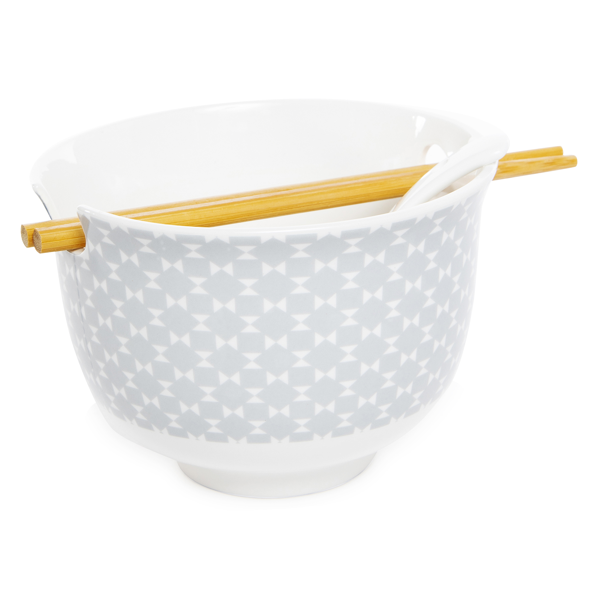 Ceramic Noodle Bowl W/ Chopsticks & Spoon