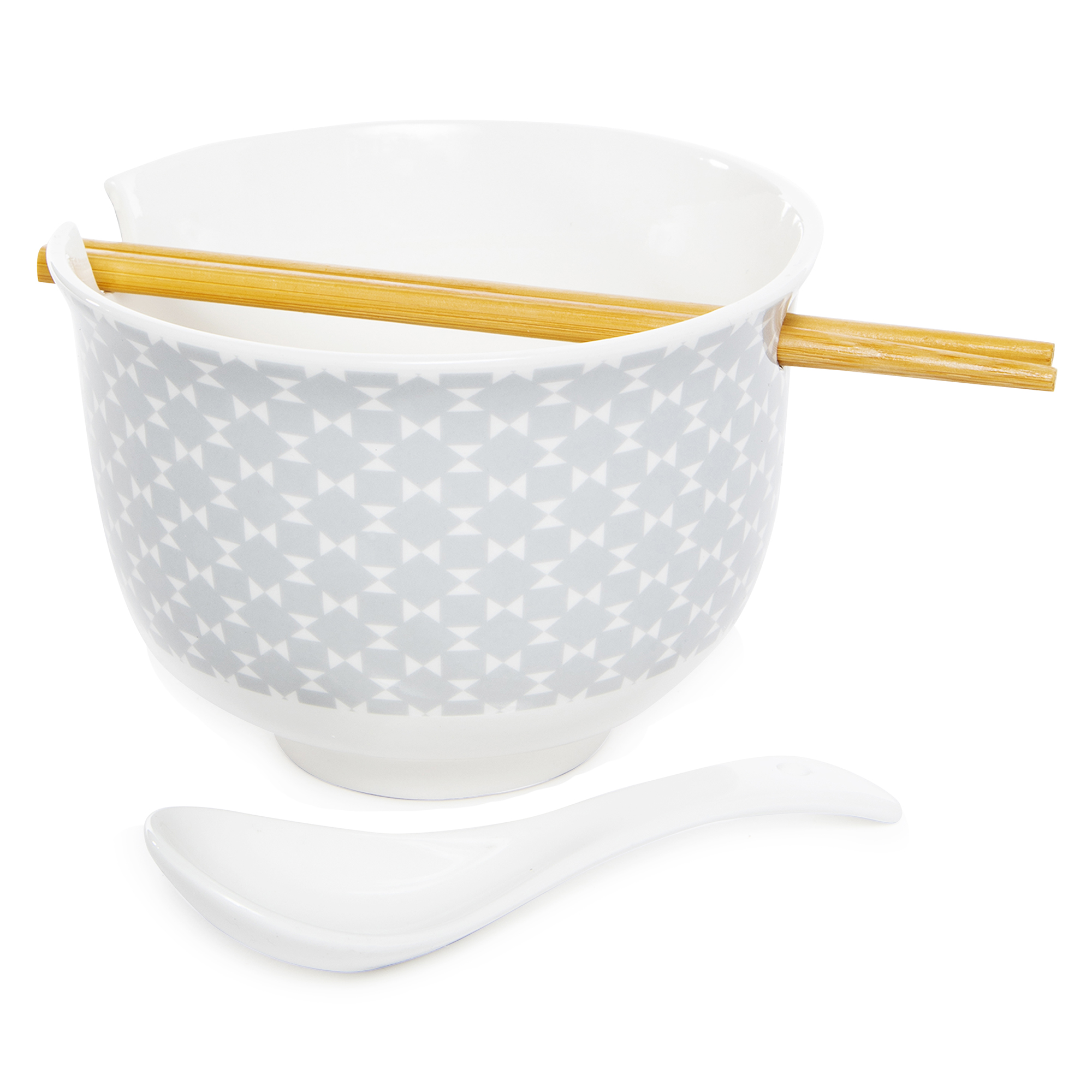 Ceramic Noodle Bowl W/ Chopsticks & Spoon