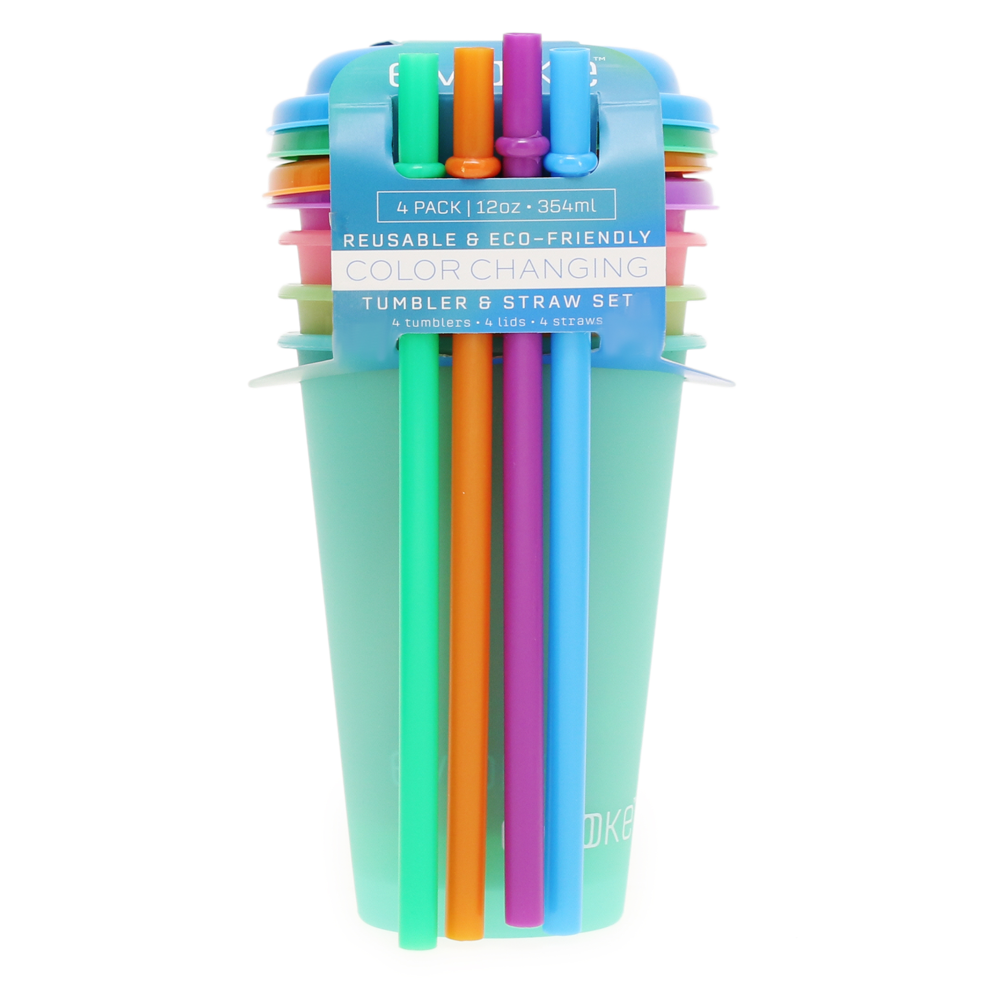 Evoke™ 12oz Color Change Travel Cups w/ Lid & Straw 4-Count
