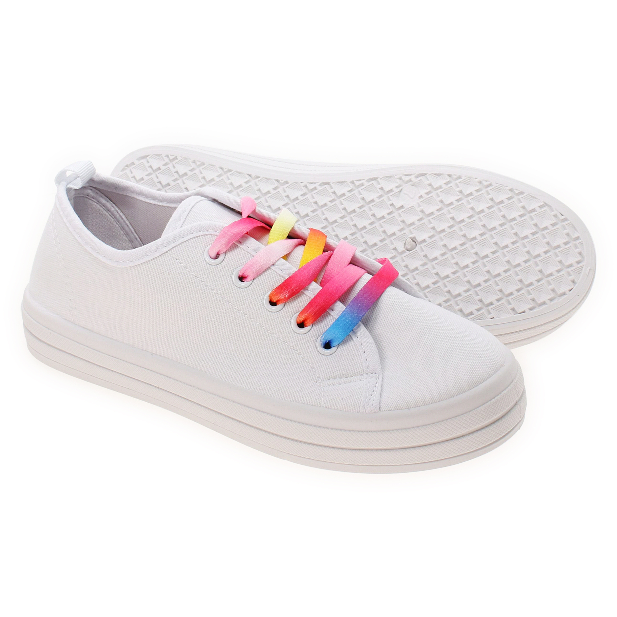 Ladies Super Sole White Sneakers w/ Tie Dye Laces