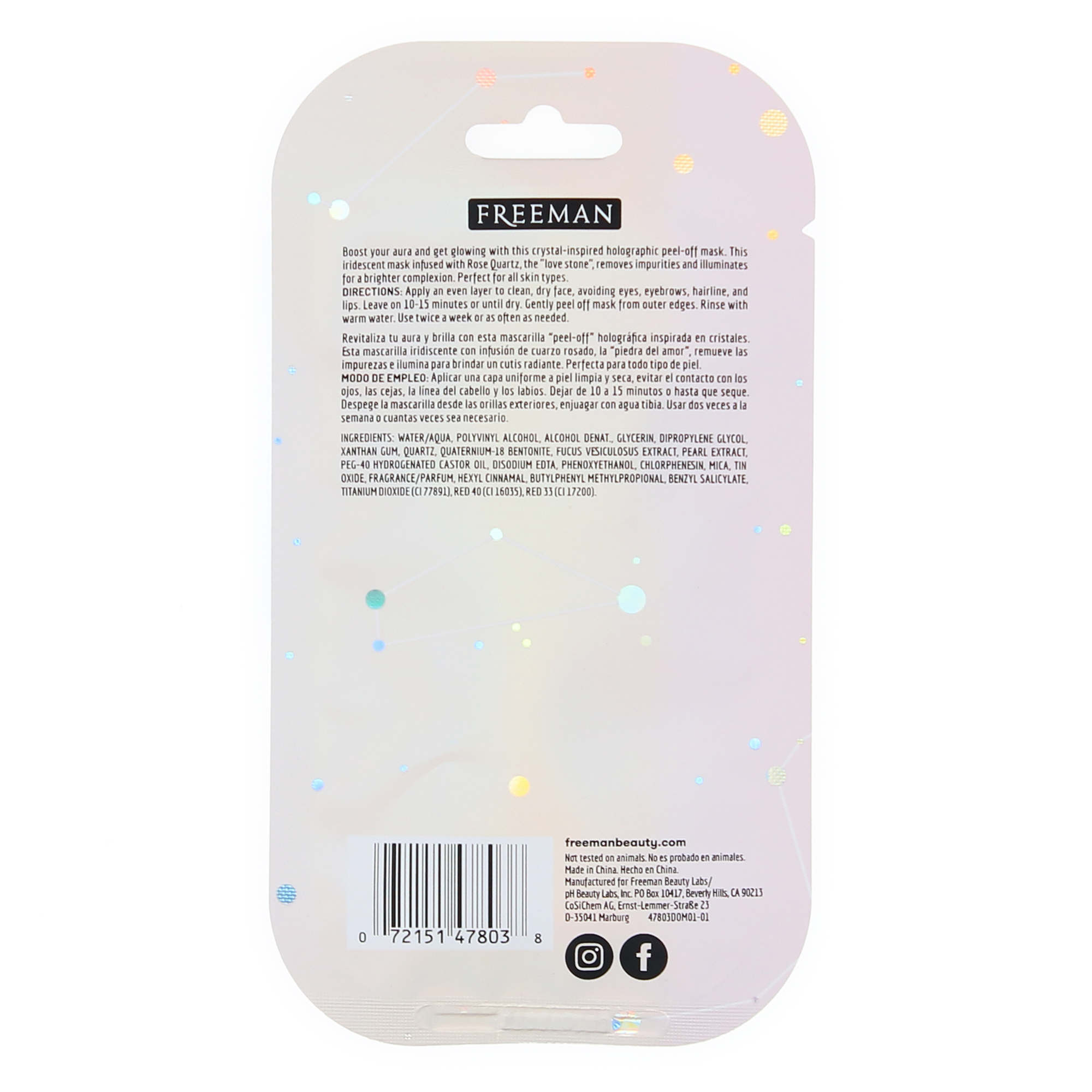 Freeman® Cosmic Holographic Peel-Off Mask Luminizing Rose Quartz 0.33oz
