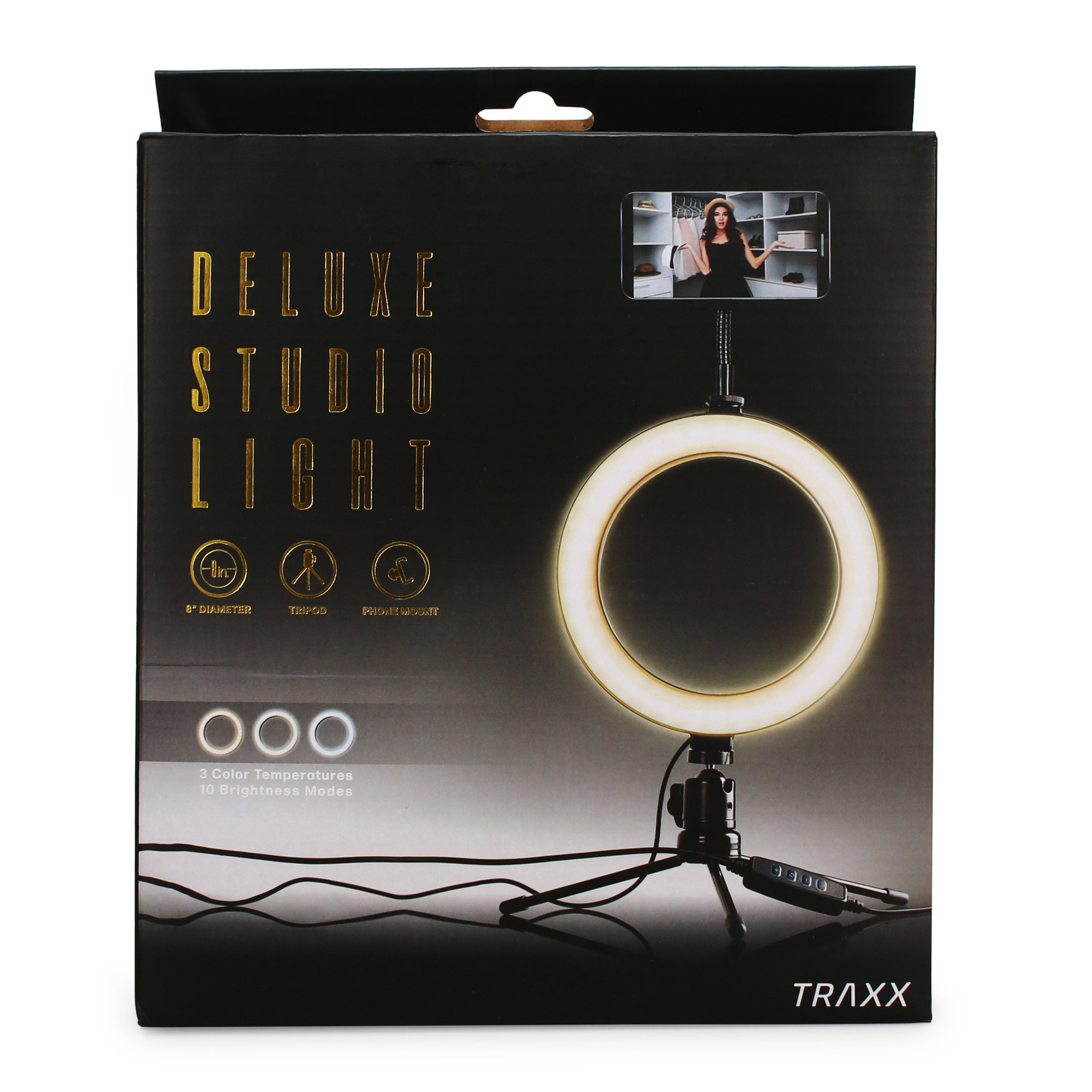 Deluxe 8in Studio Ring Light Phone Mount With inline Remote