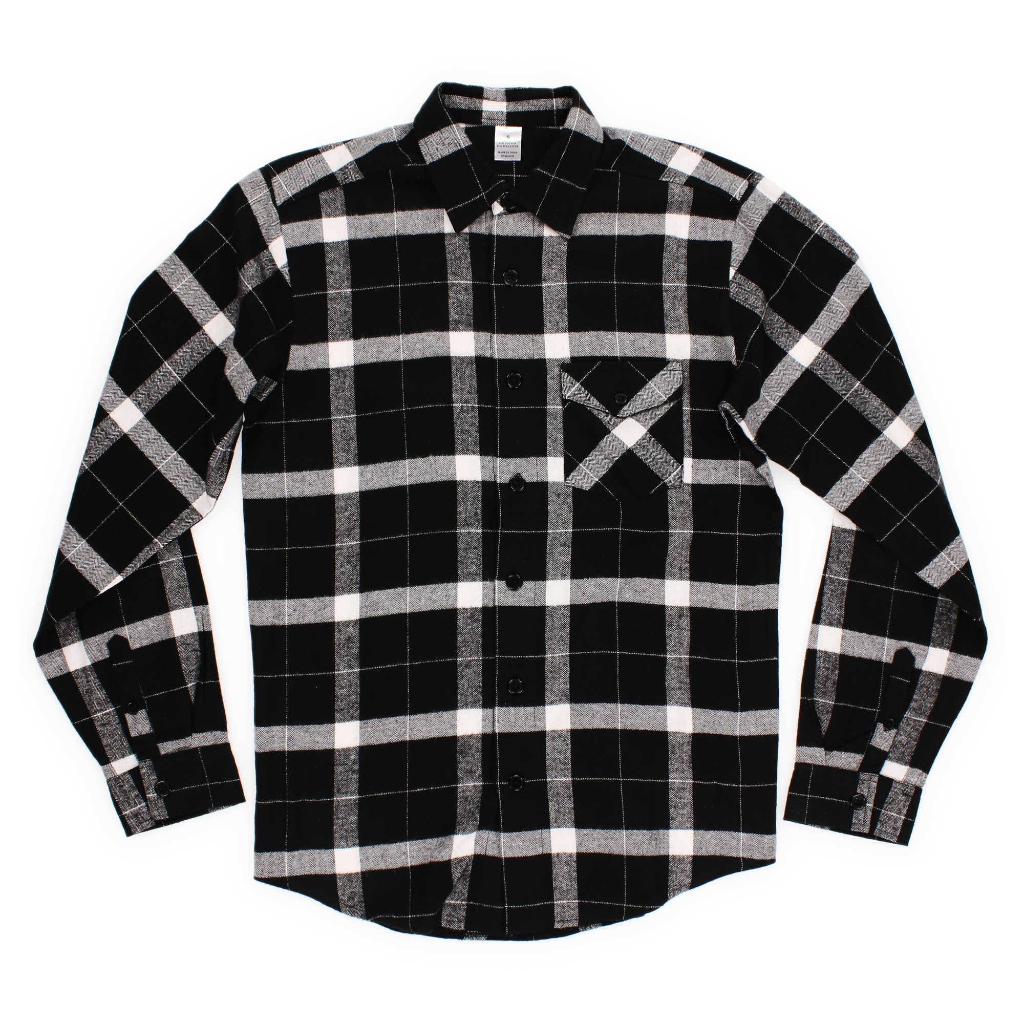 Young Men's Button-Down Flannel Shirt - Black & White Plaid