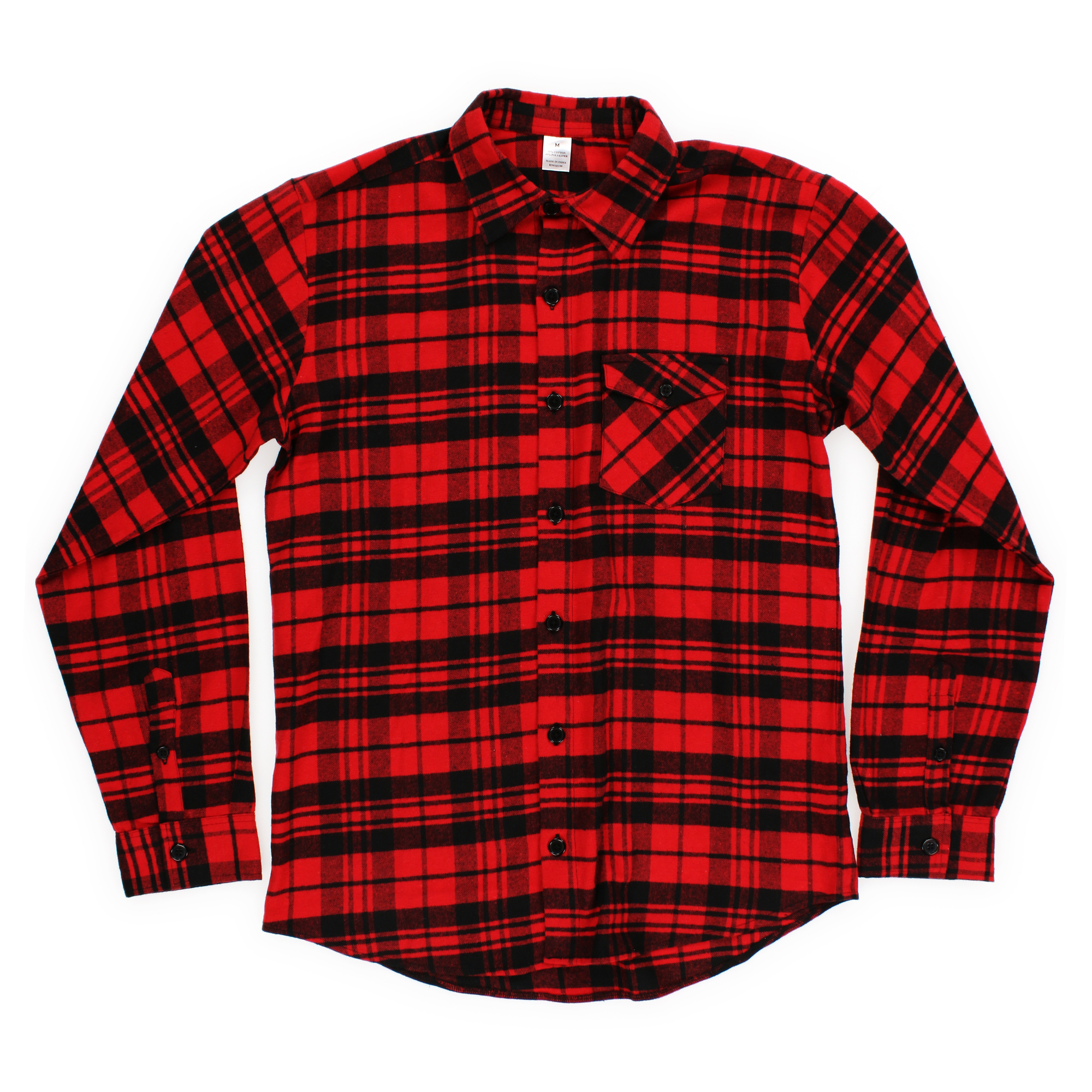 Young Men's Button-Down Flannel Shirt - Red & Black Plaid
