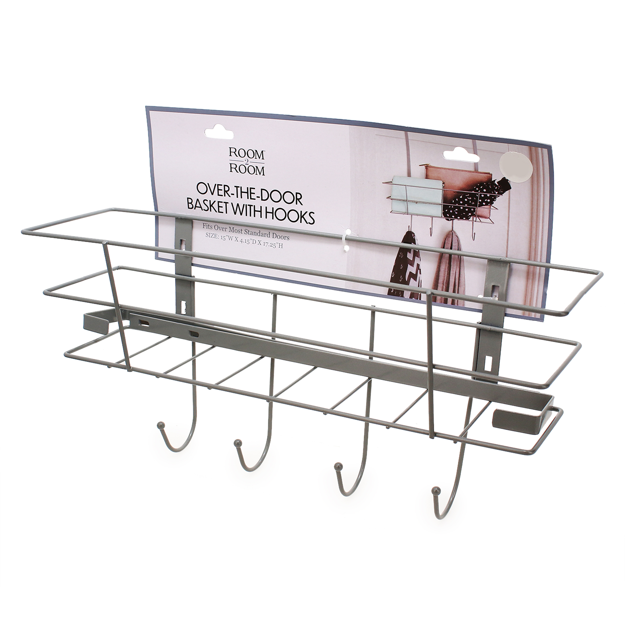 Emerald Over-The-Door Basket With Hooks 15in x 17.25in