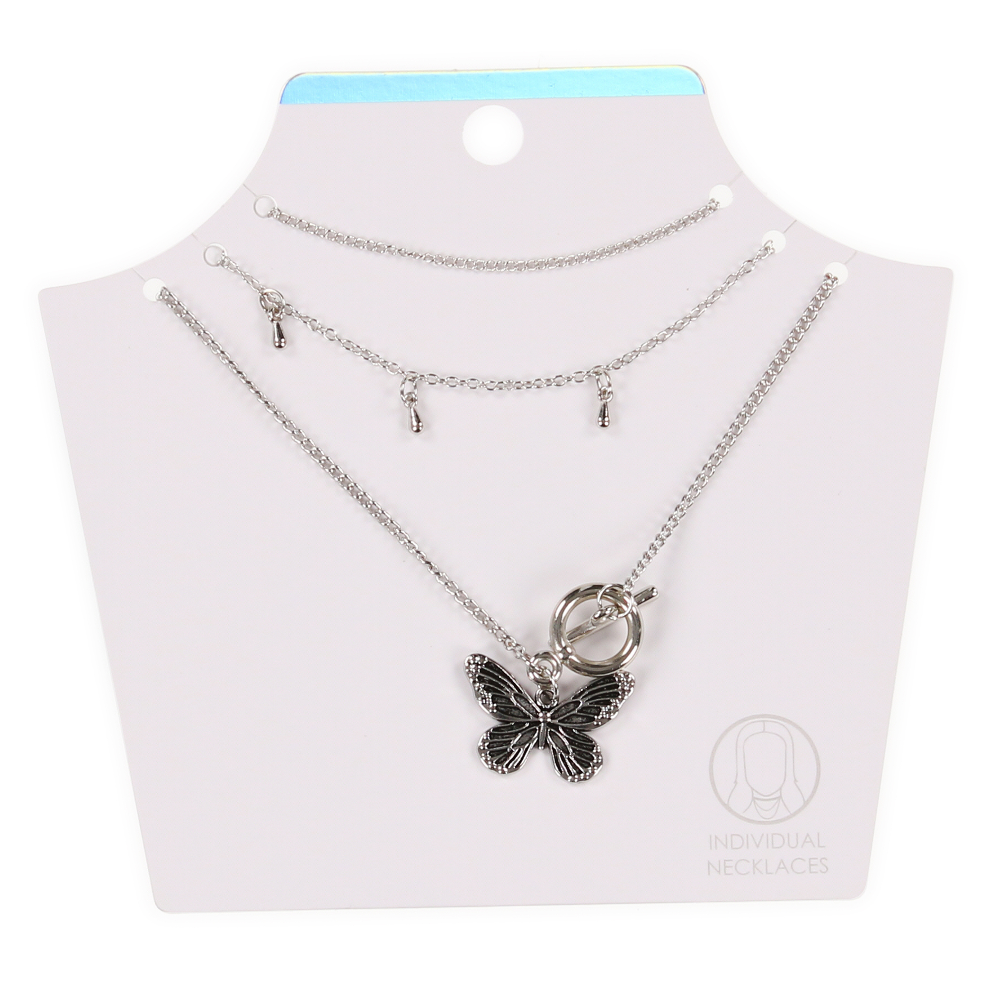 Silver Butterfly Toggle Necklace 3-Piece Set