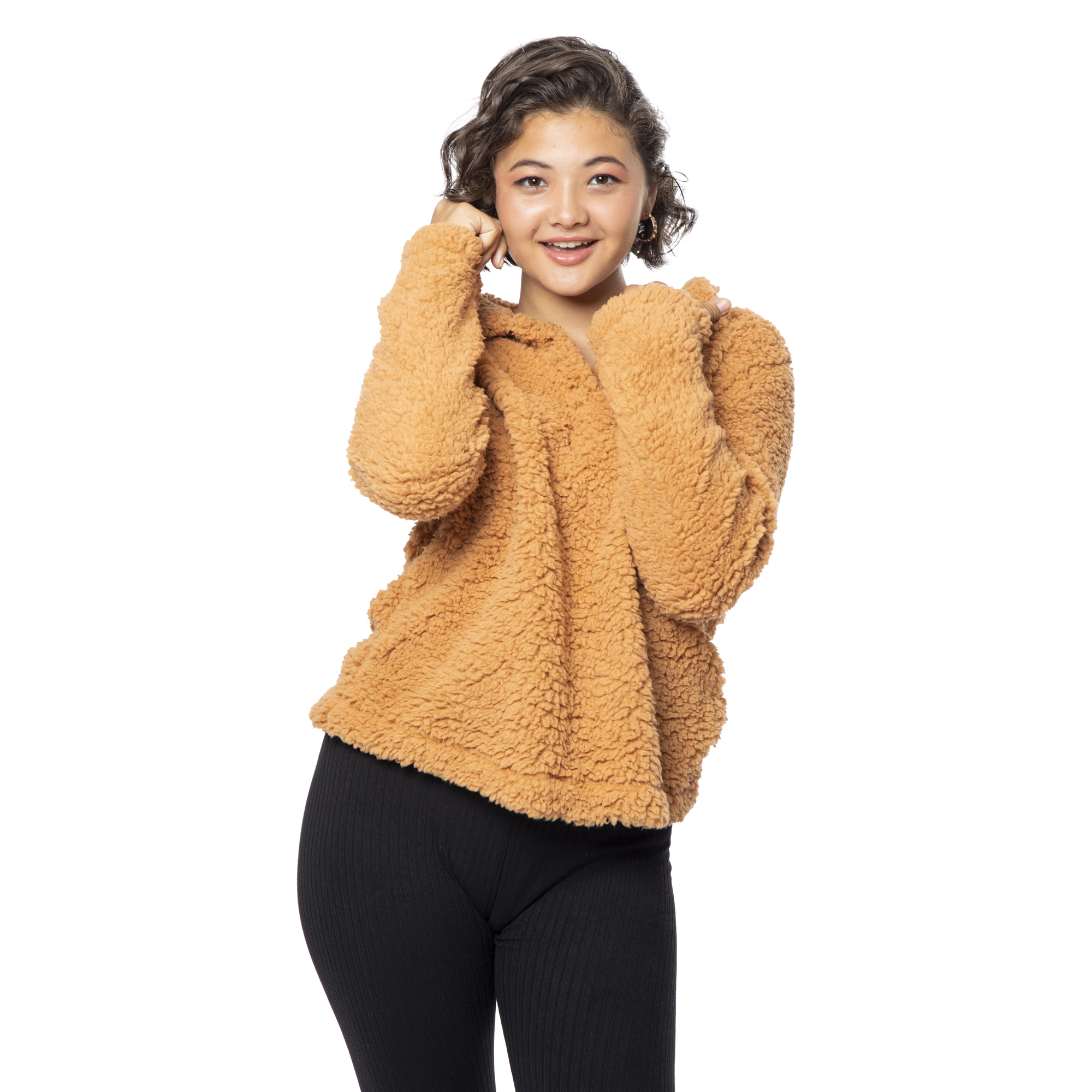 Juniors Fuzzy Sherpa Fleece Pullover Top