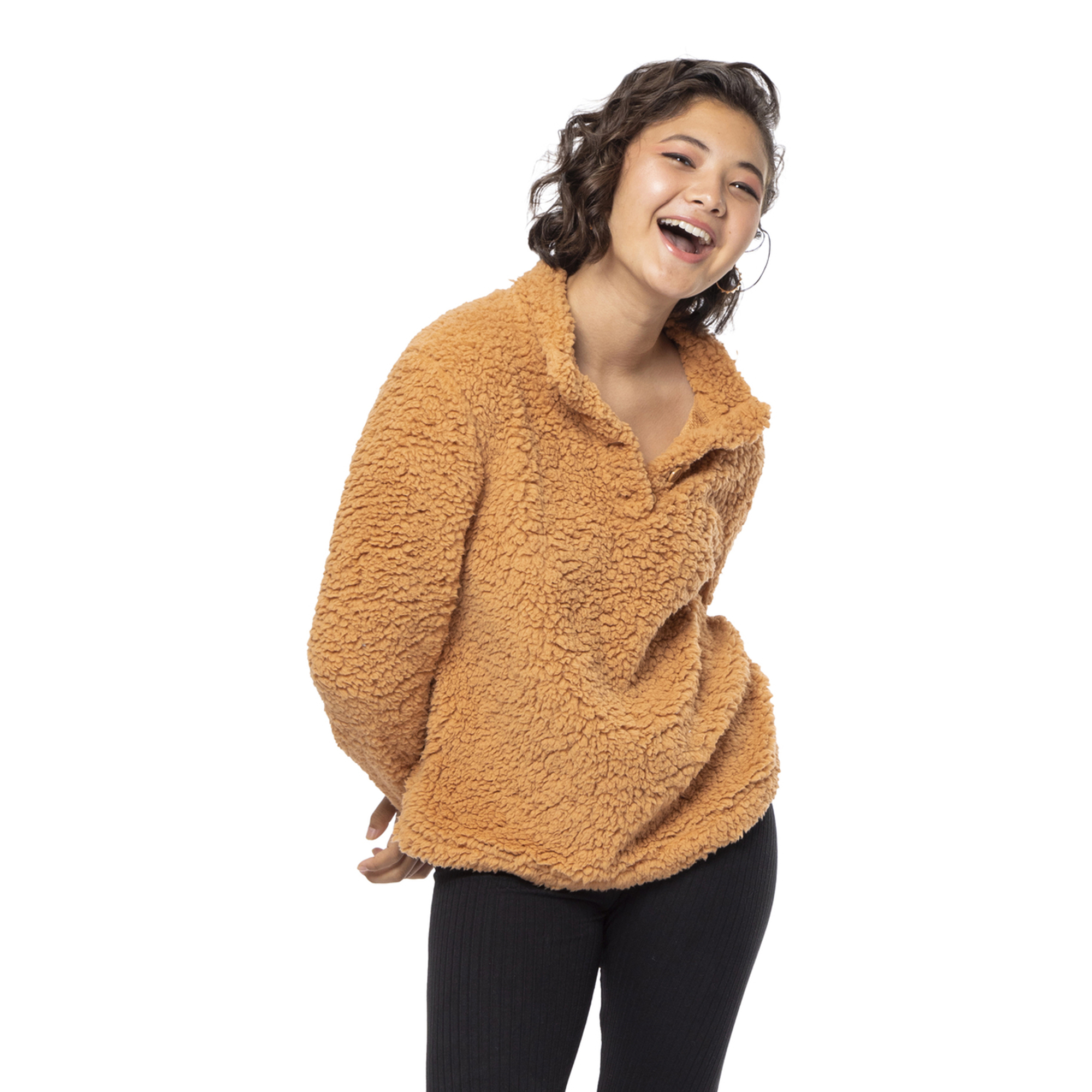 Juniors Fuzzy Sherpa Fleece Pullover Top