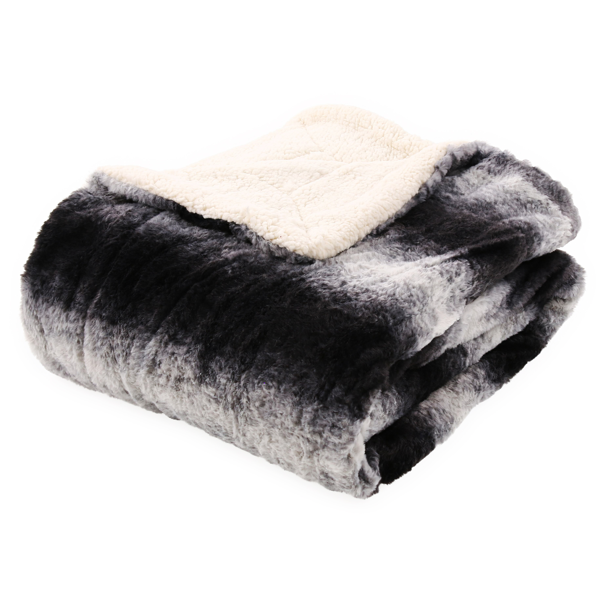 Luxe Faux Fur To Sherpa Reversible Throw Blanket 50in x 60in