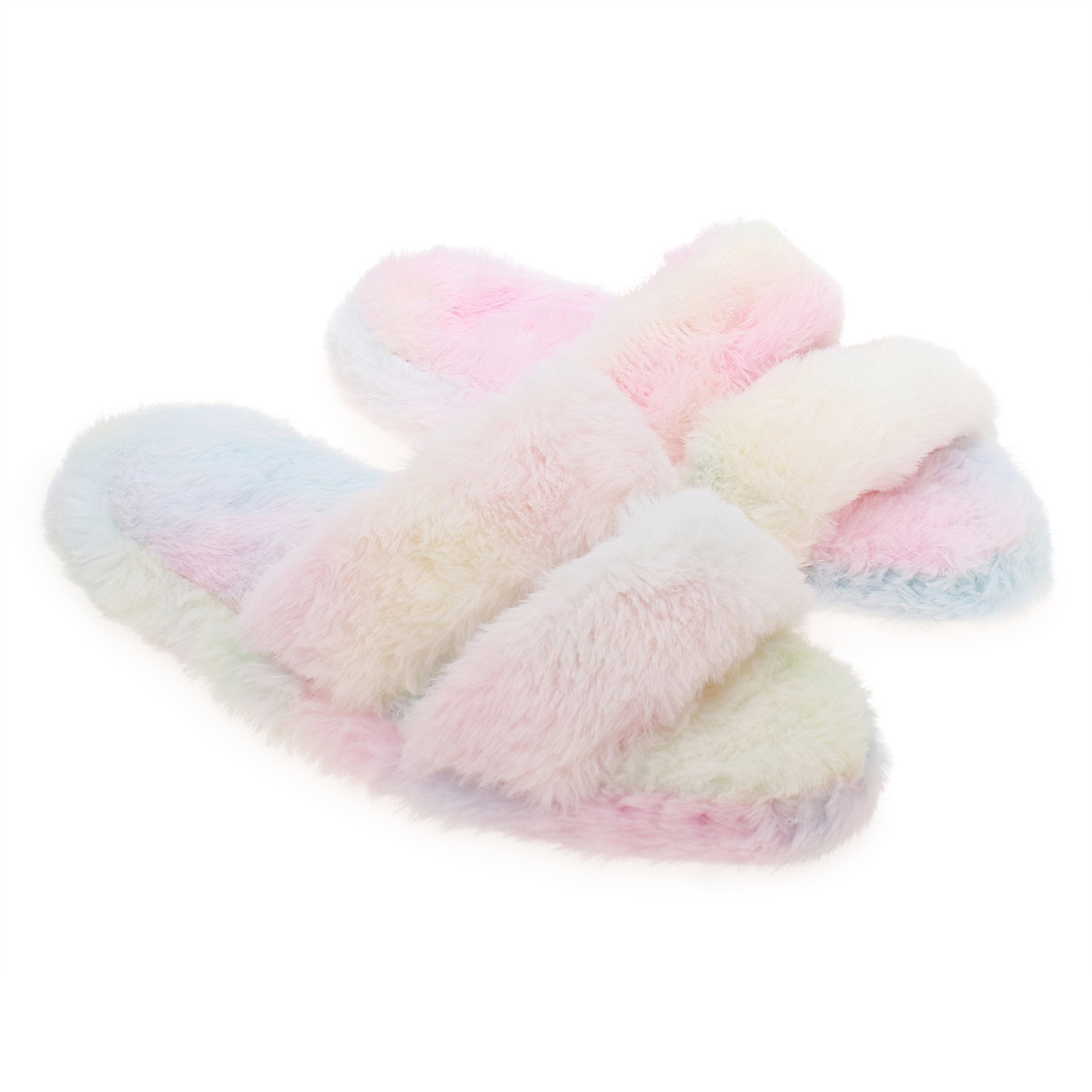 Ladies Faux Fur Slippers - Tie Dye