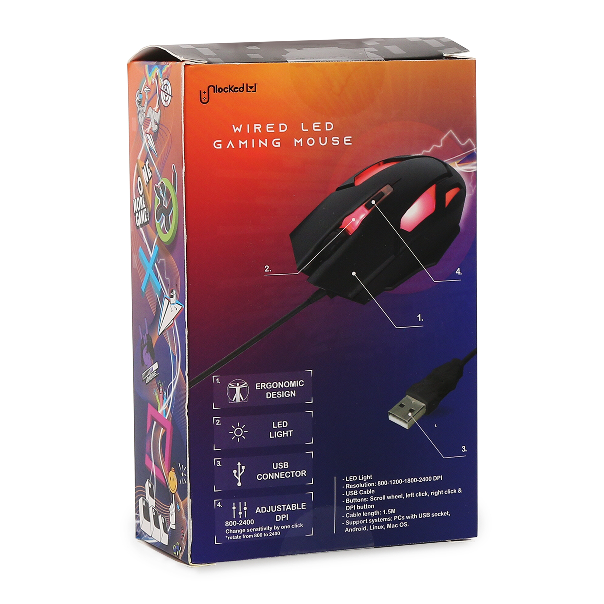 Teal & White Wired LED Gaming Mouse With Adjustable Dpi