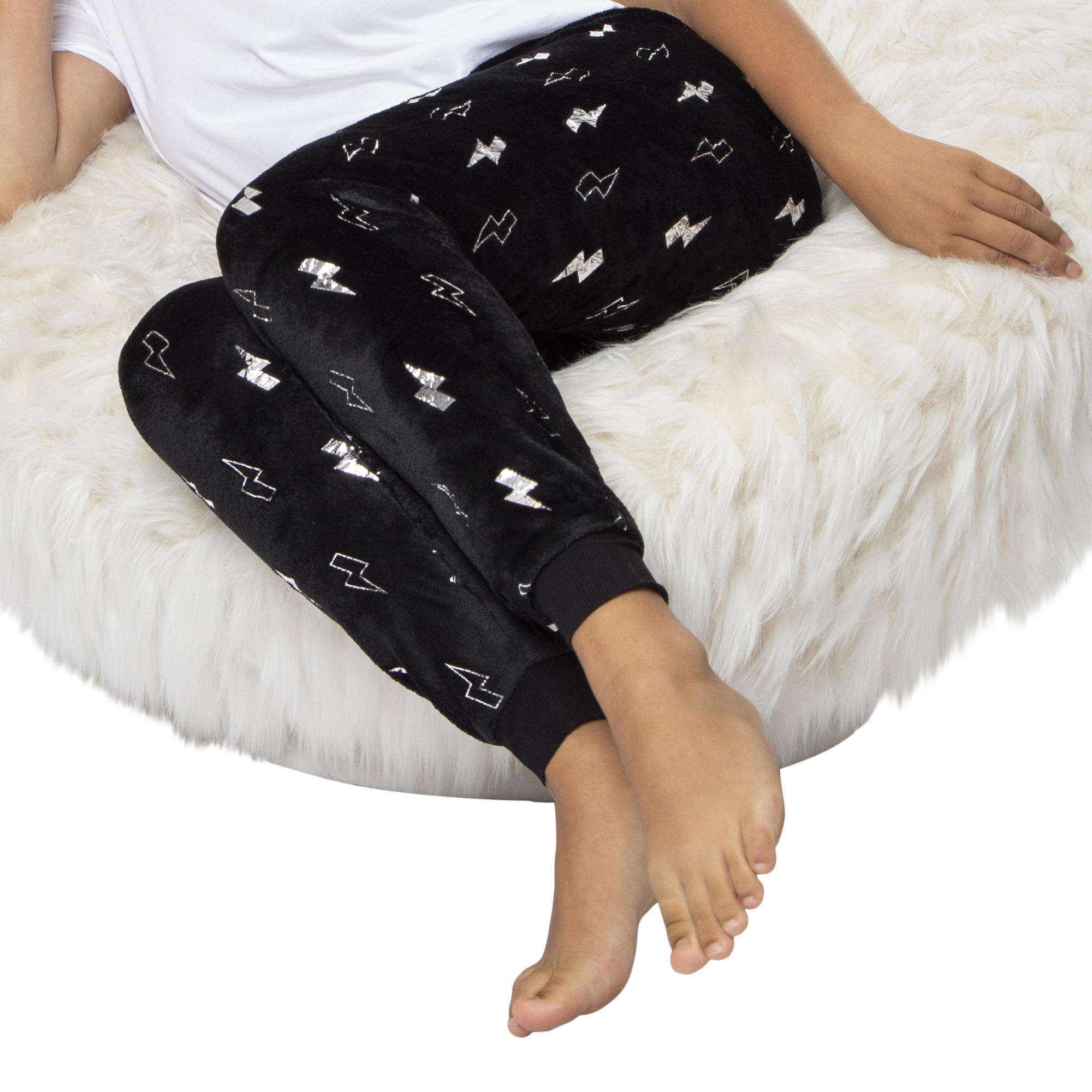 Juniors Plush Joggers - Black w/ Metallic Foil Lightning
