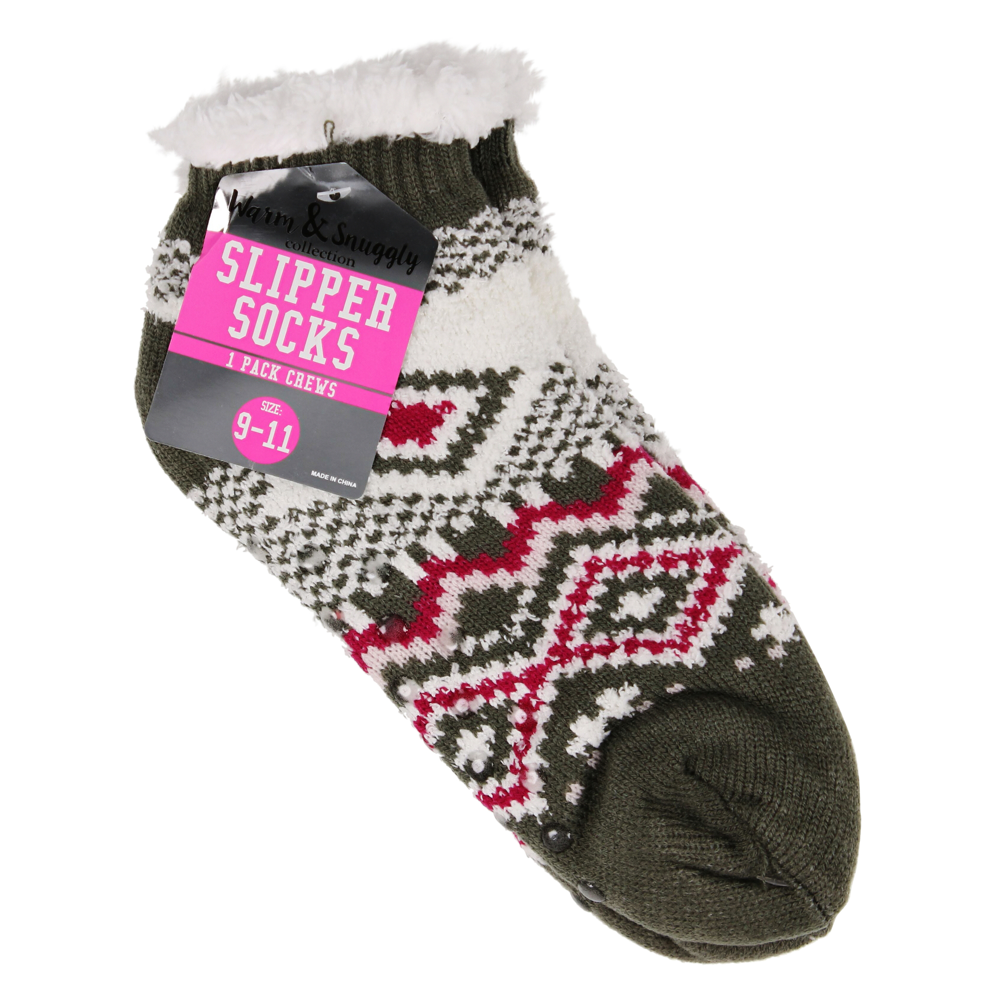 Ladies Sherpa & Fair Isle Knit Slipper Socks