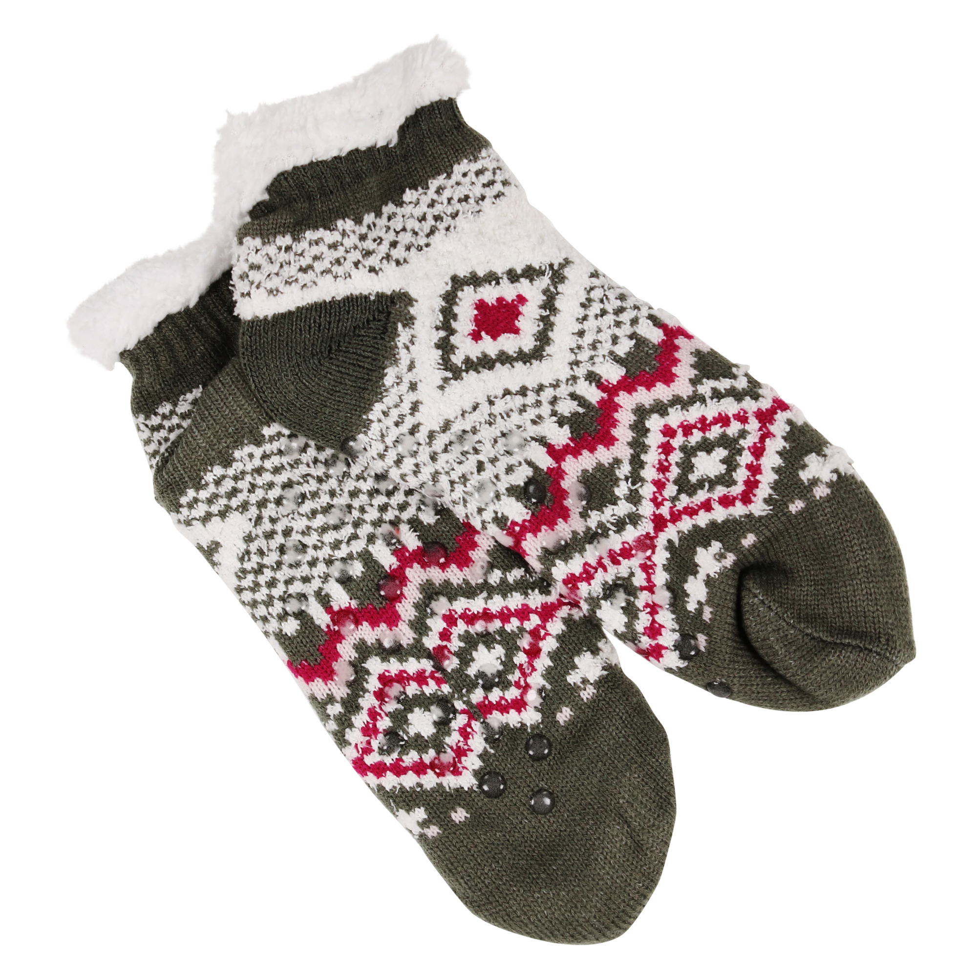 Ladies Sherpa & Fair Isle Knit Slipper Socks