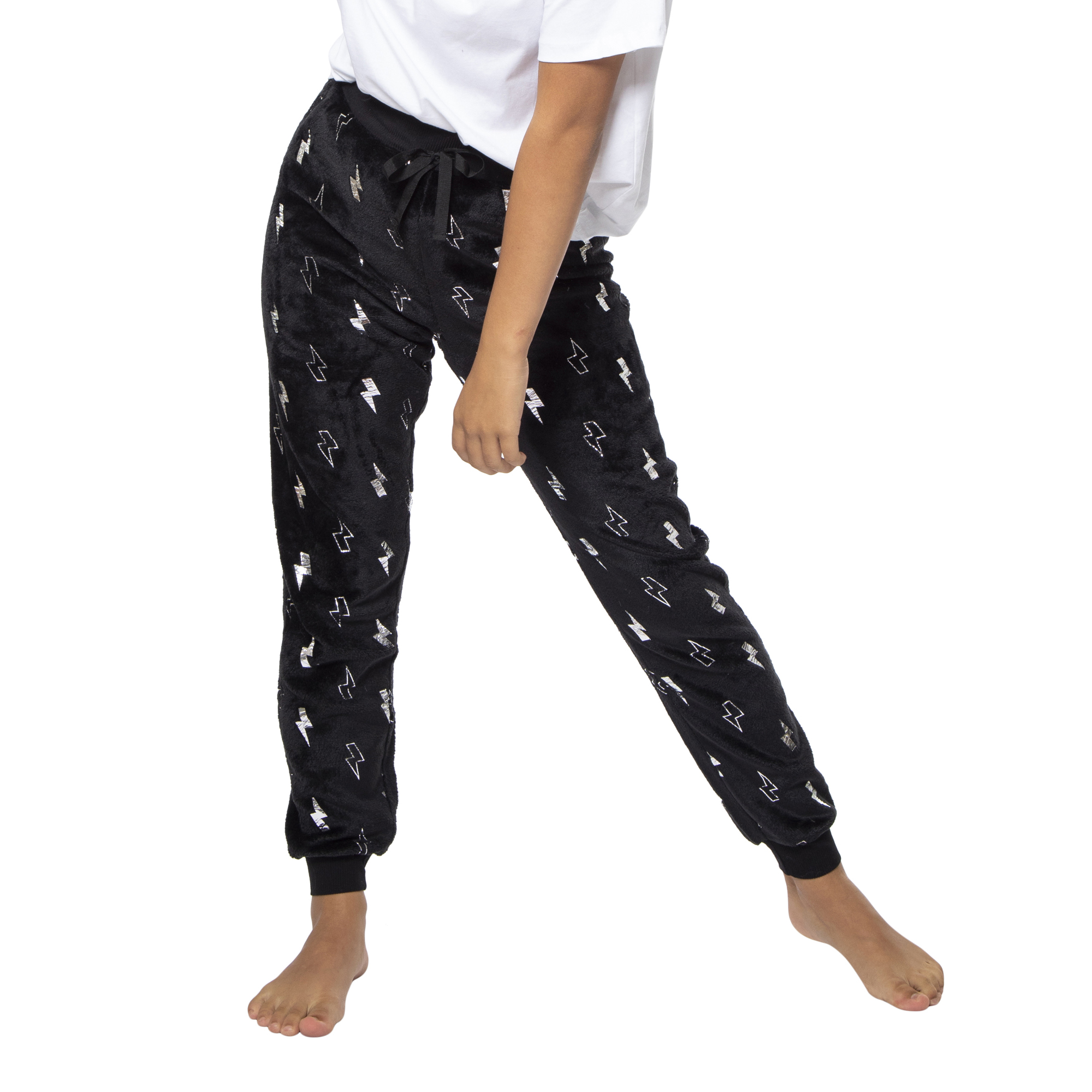 Juniors Plush Joggers - Black w/ Metallic Foil Lightning